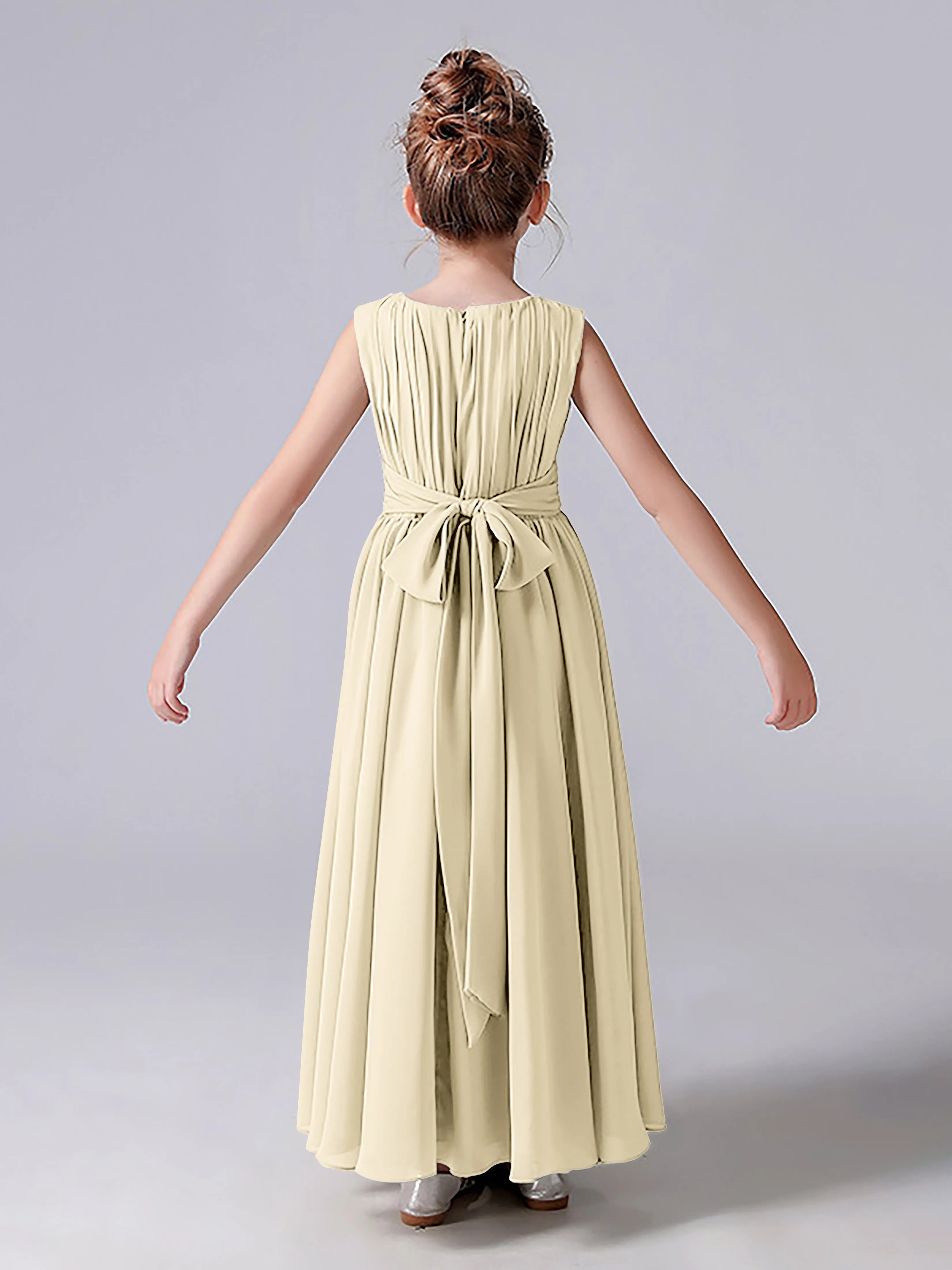 Pleats Scoop Sleeveless Junior Bridesmaid Dress