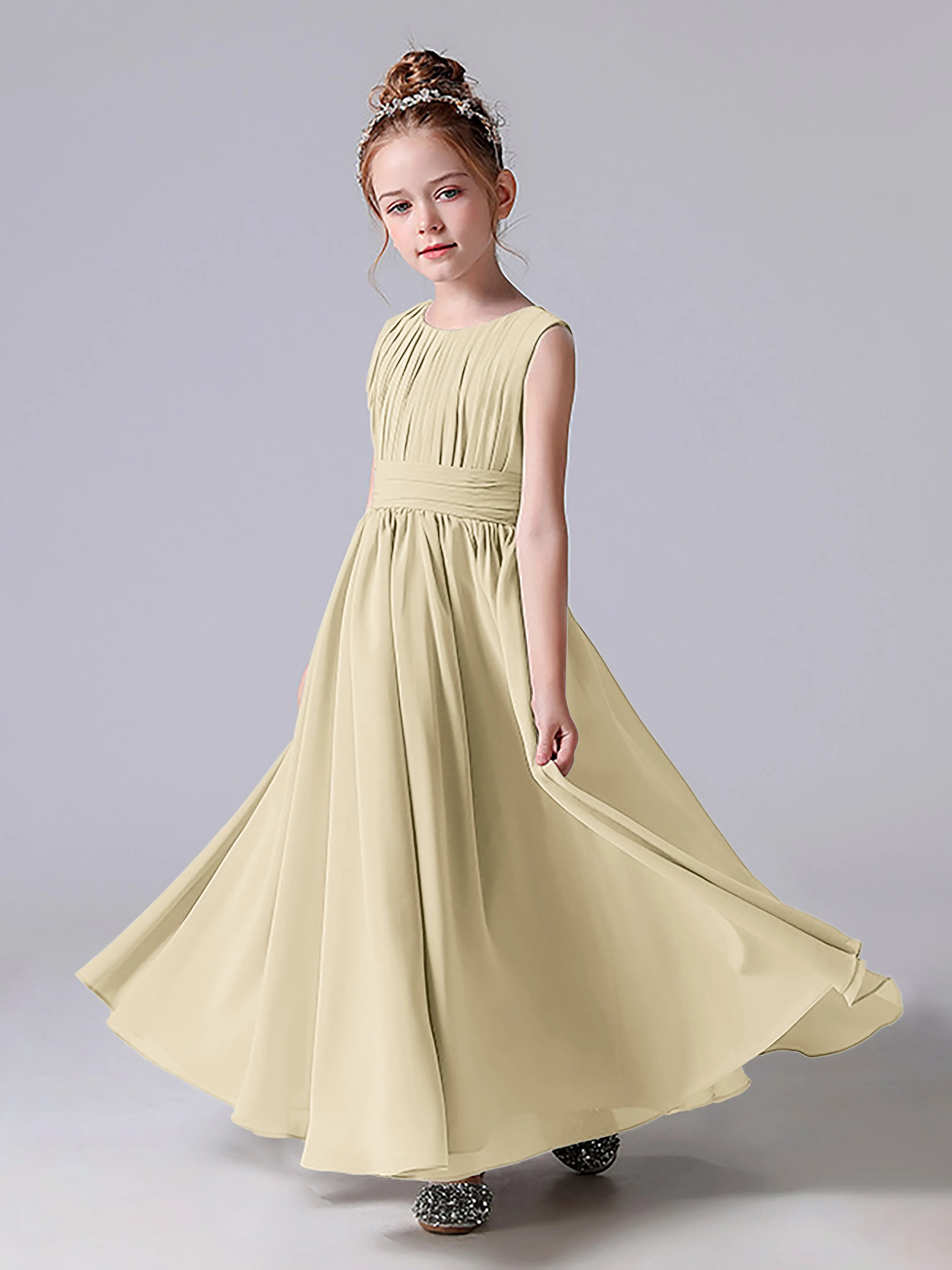 Pleats Scoop Sleeveless Junior Bridesmaid Dress