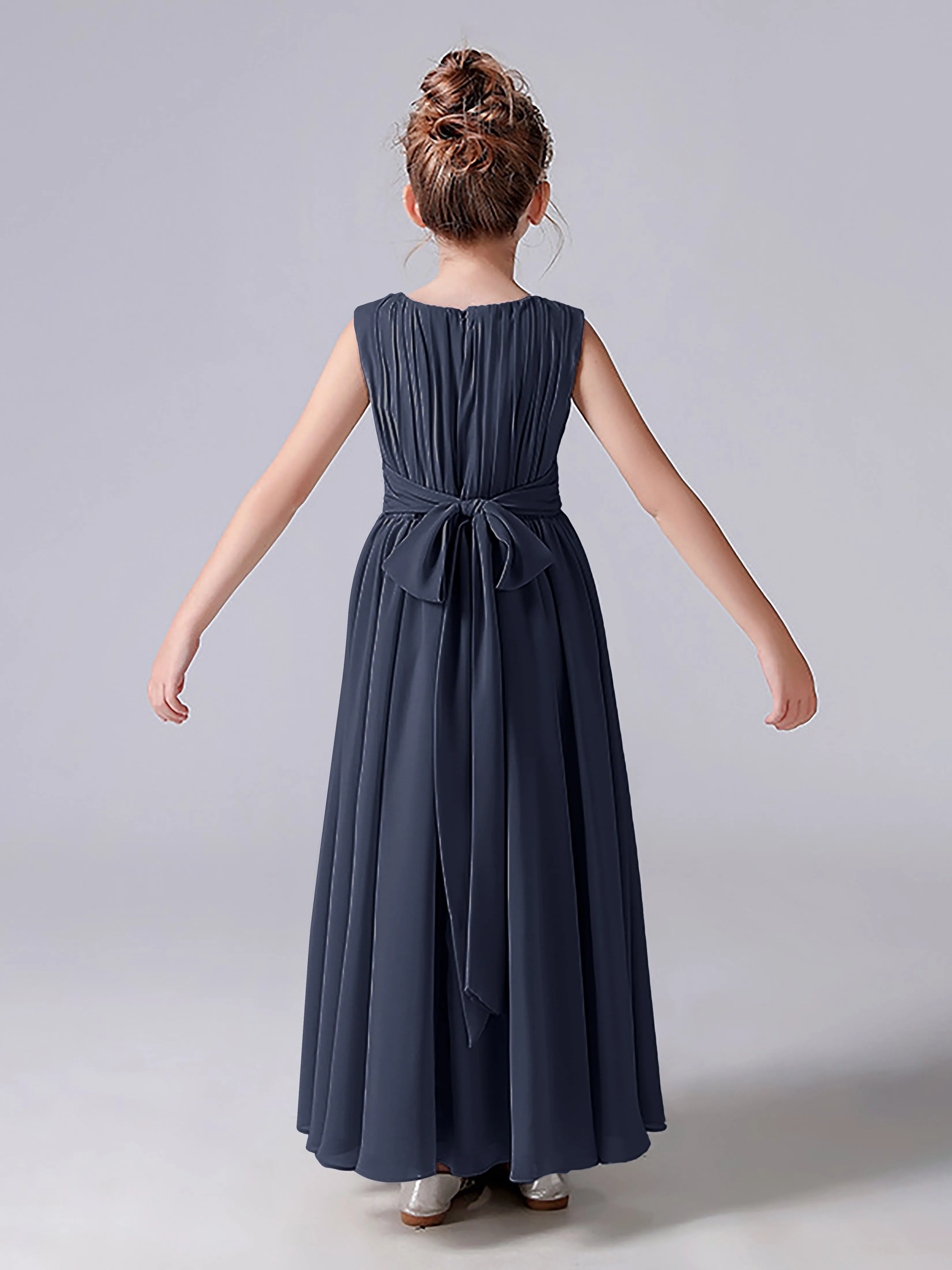 Pleats Scoop Sleeveless Junior Bridesmaid Dress