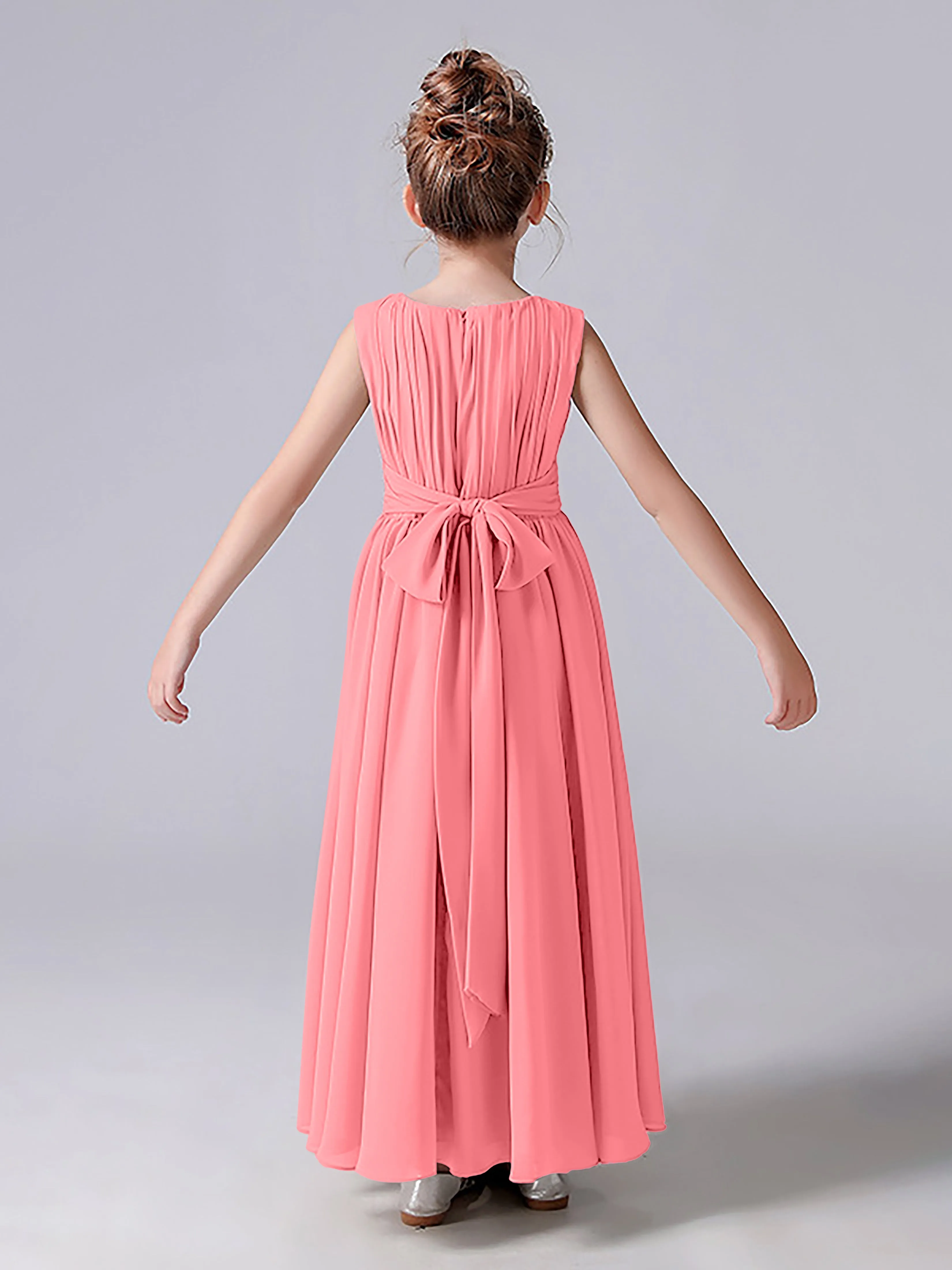 Pleats Scoop Sleeveless Junior Bridesmaid Dress