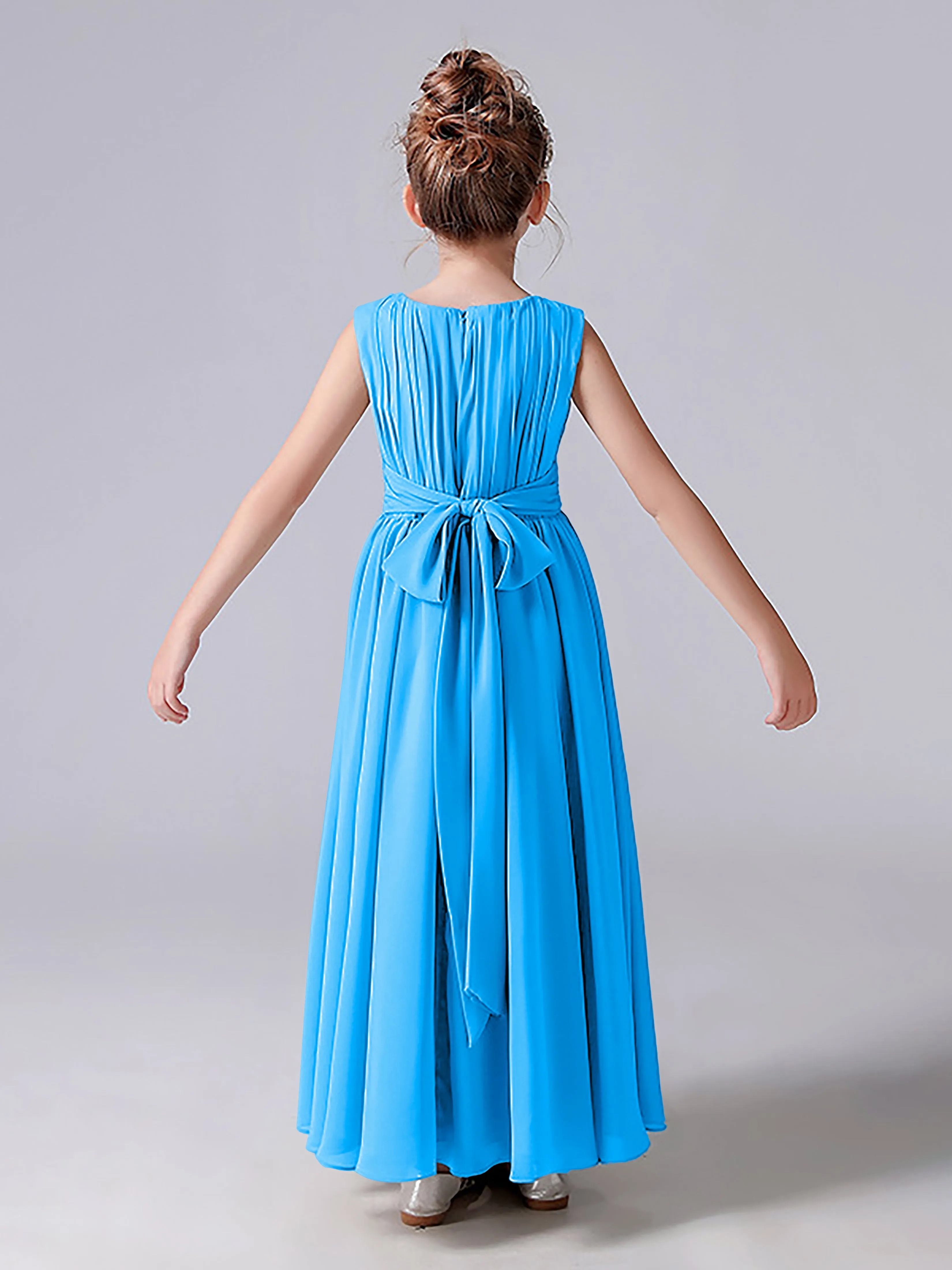 Pleats Scoop Sleeveless Junior Bridesmaid Dress