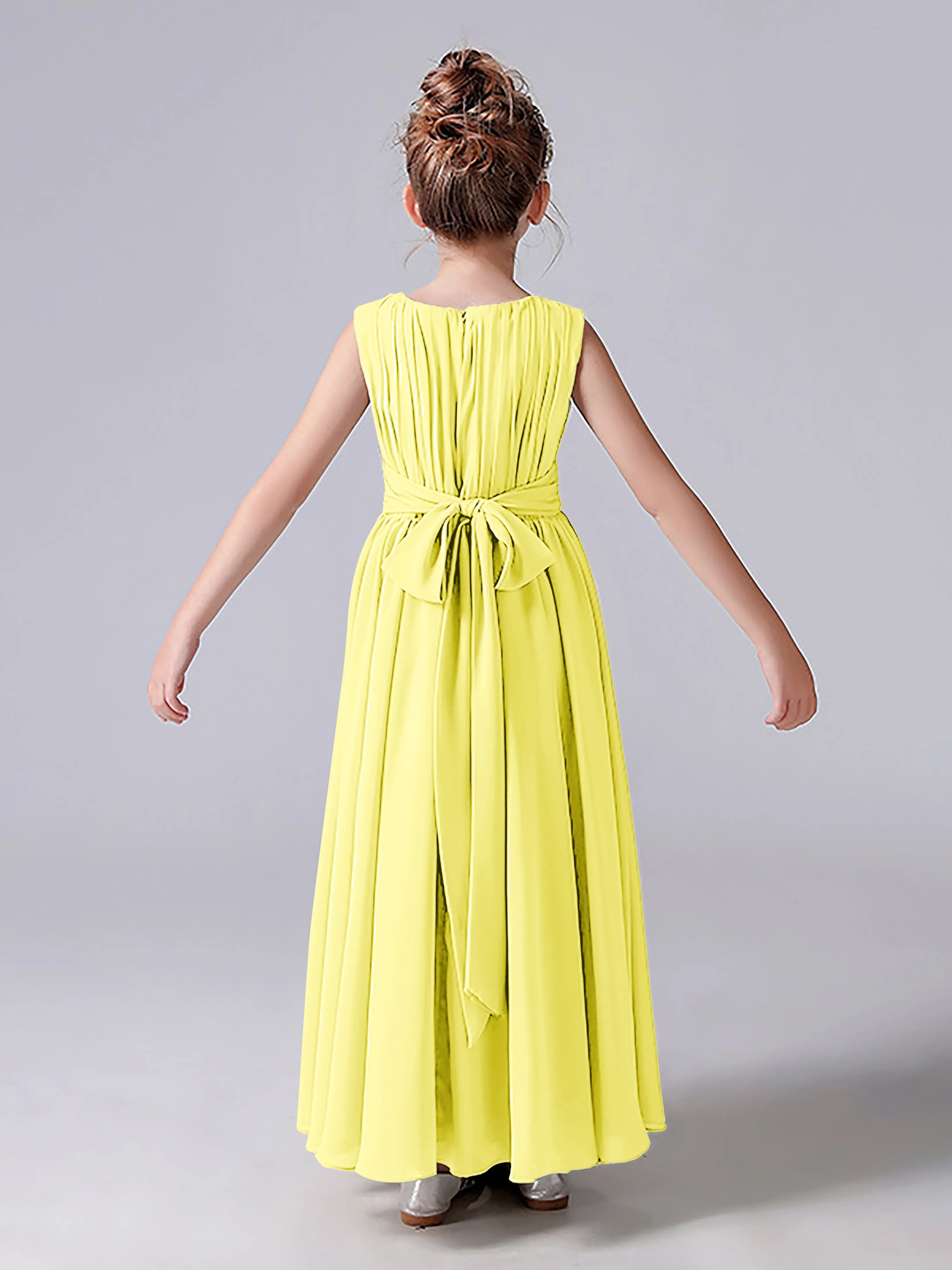 Pleats Scoop Sleeveless Junior Bridesmaid Dress