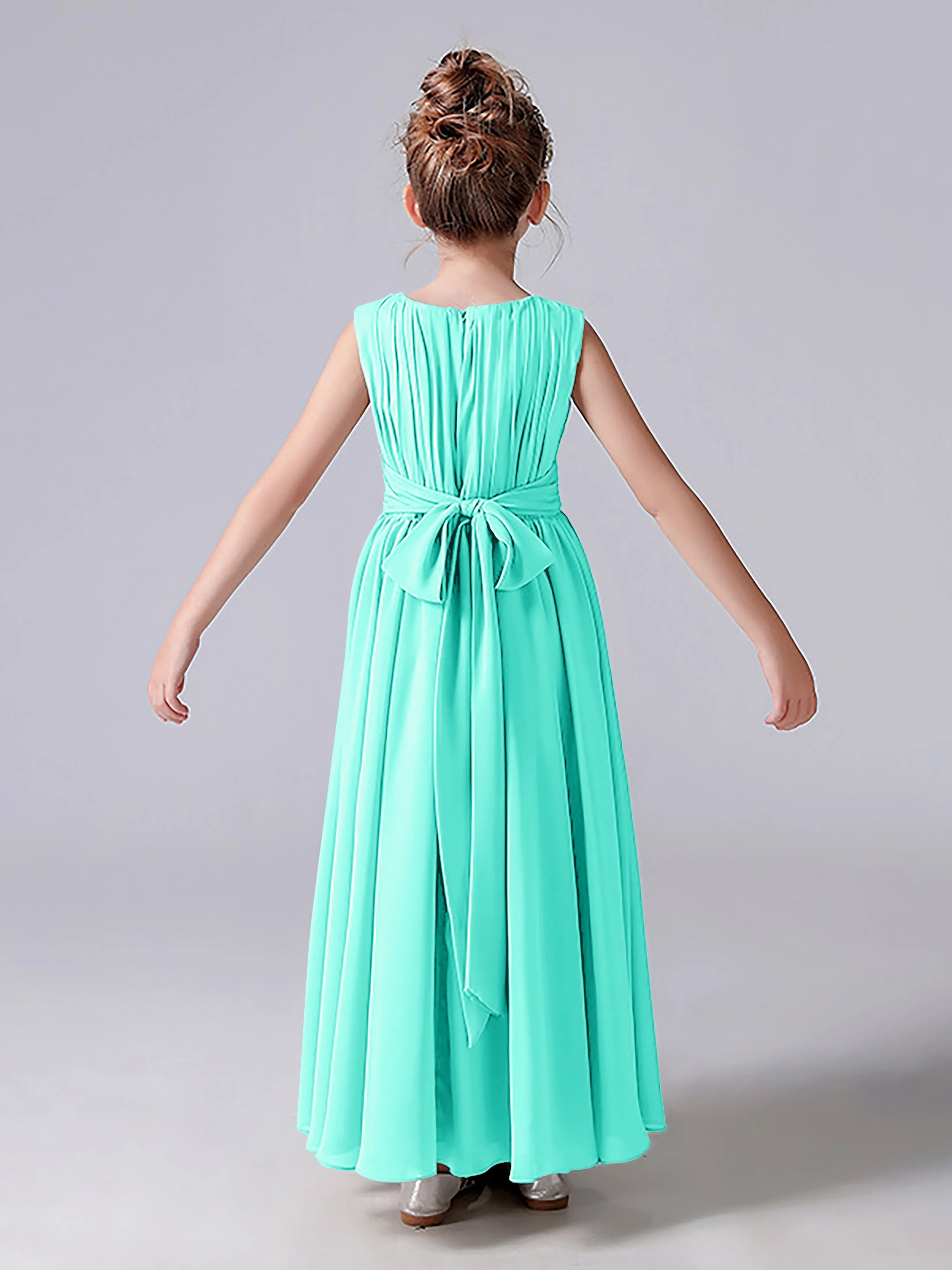 Pleats Scoop Sleeveless Junior Bridesmaid Dress