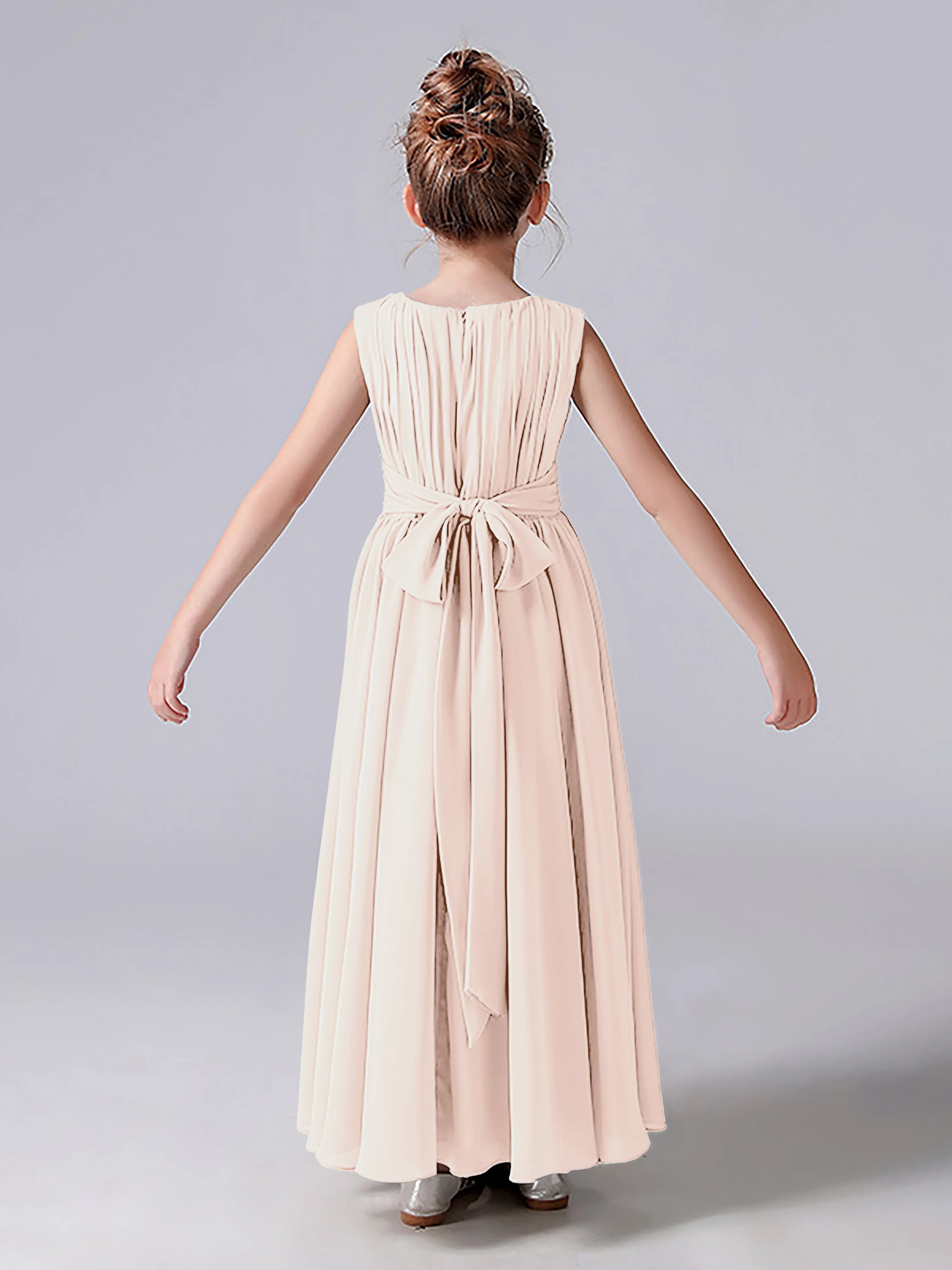 Pleats Scoop Sleeveless Junior Bridesmaid Dress