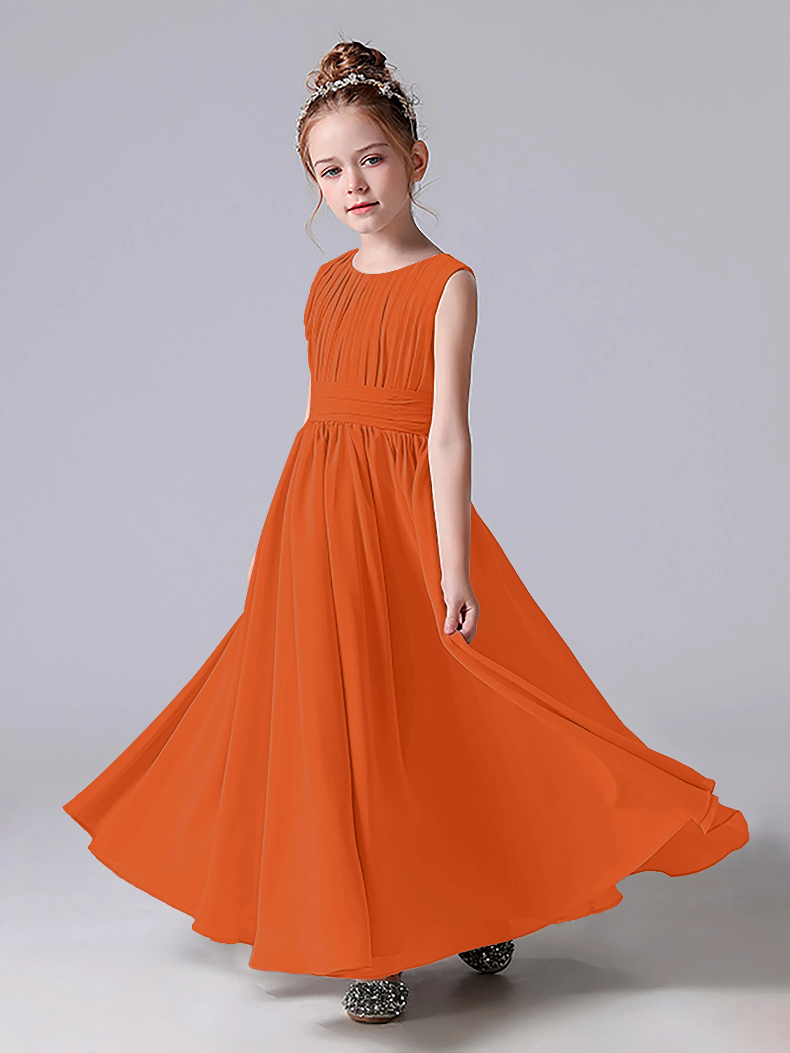 Pleats Scoop Sleeveless Junior Bridesmaid Dress