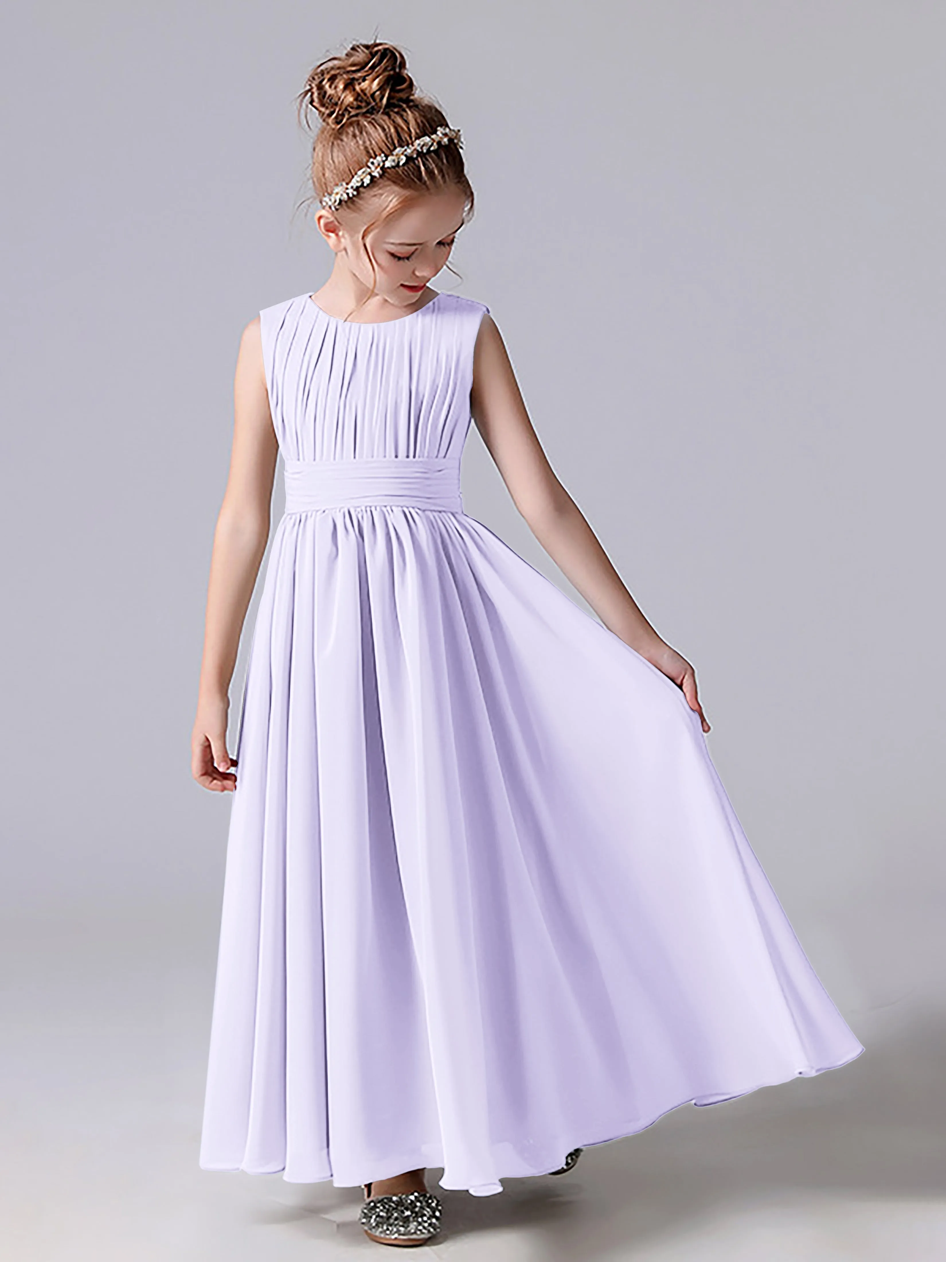 Pleats Scoop Sleeveless Junior Bridesmaid Dress