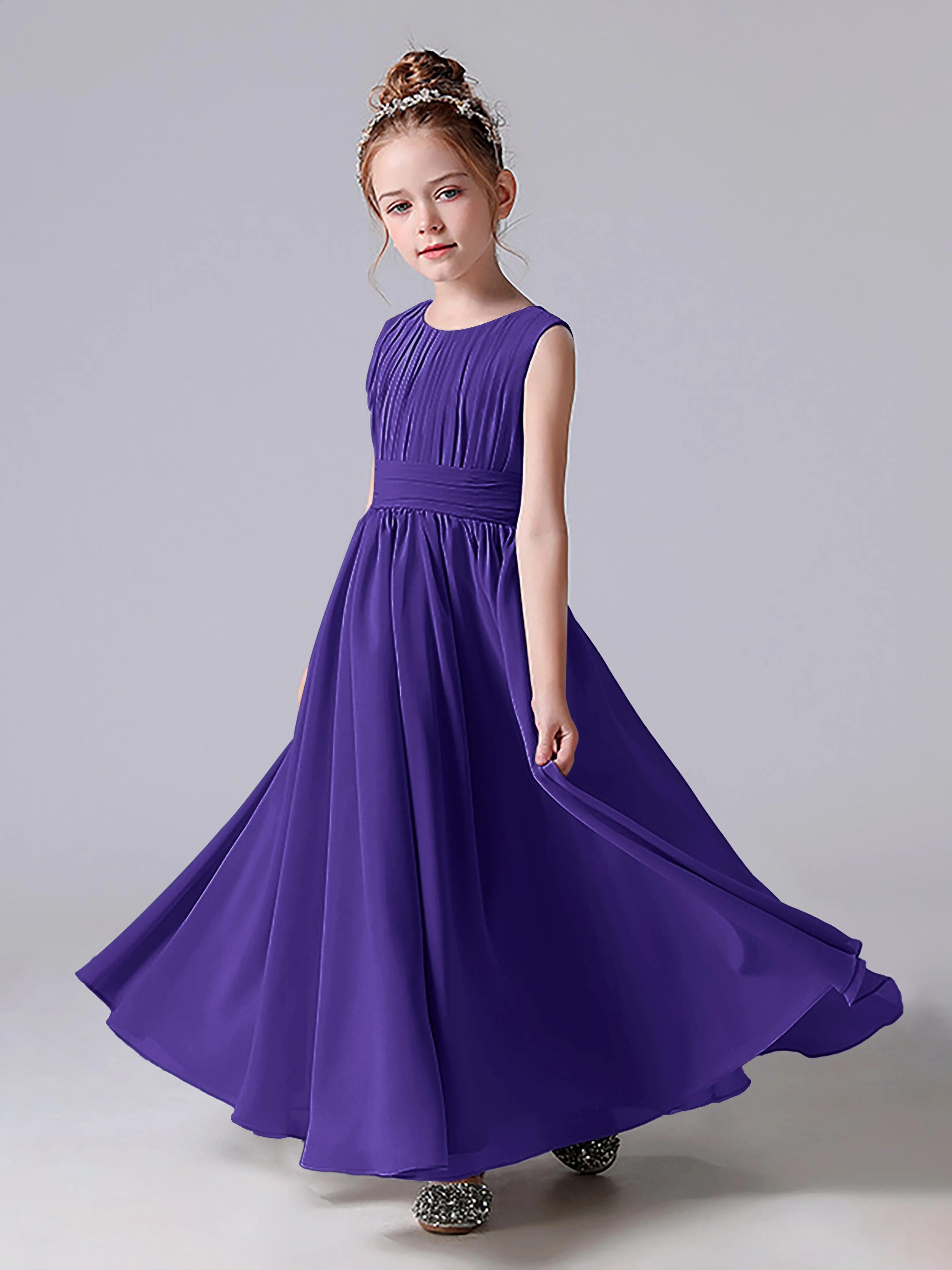 Pleats Scoop Sleeveless Junior Bridesmaid Dress