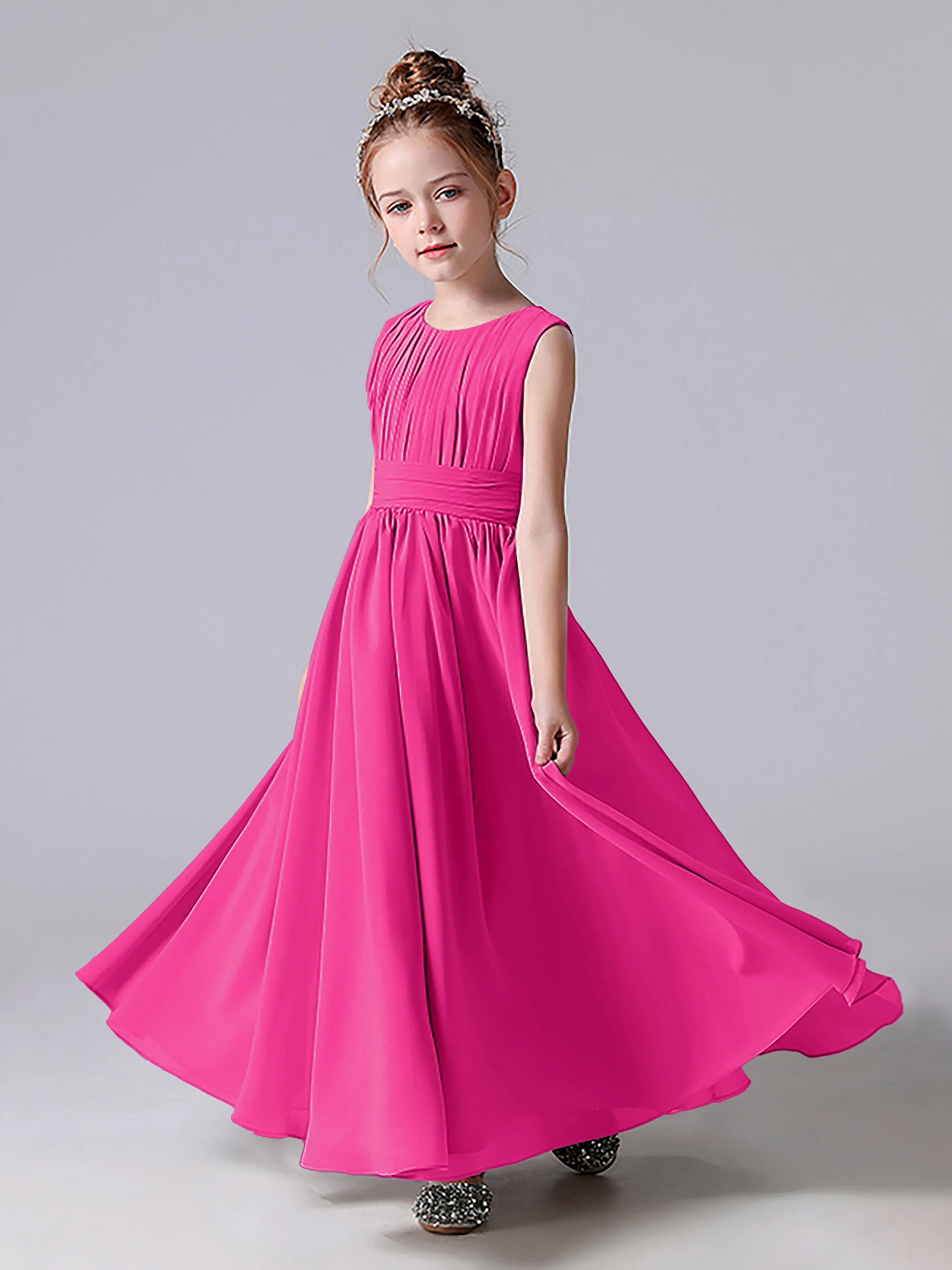 Pleats Scoop Sleeveless Junior Bridesmaid Dress