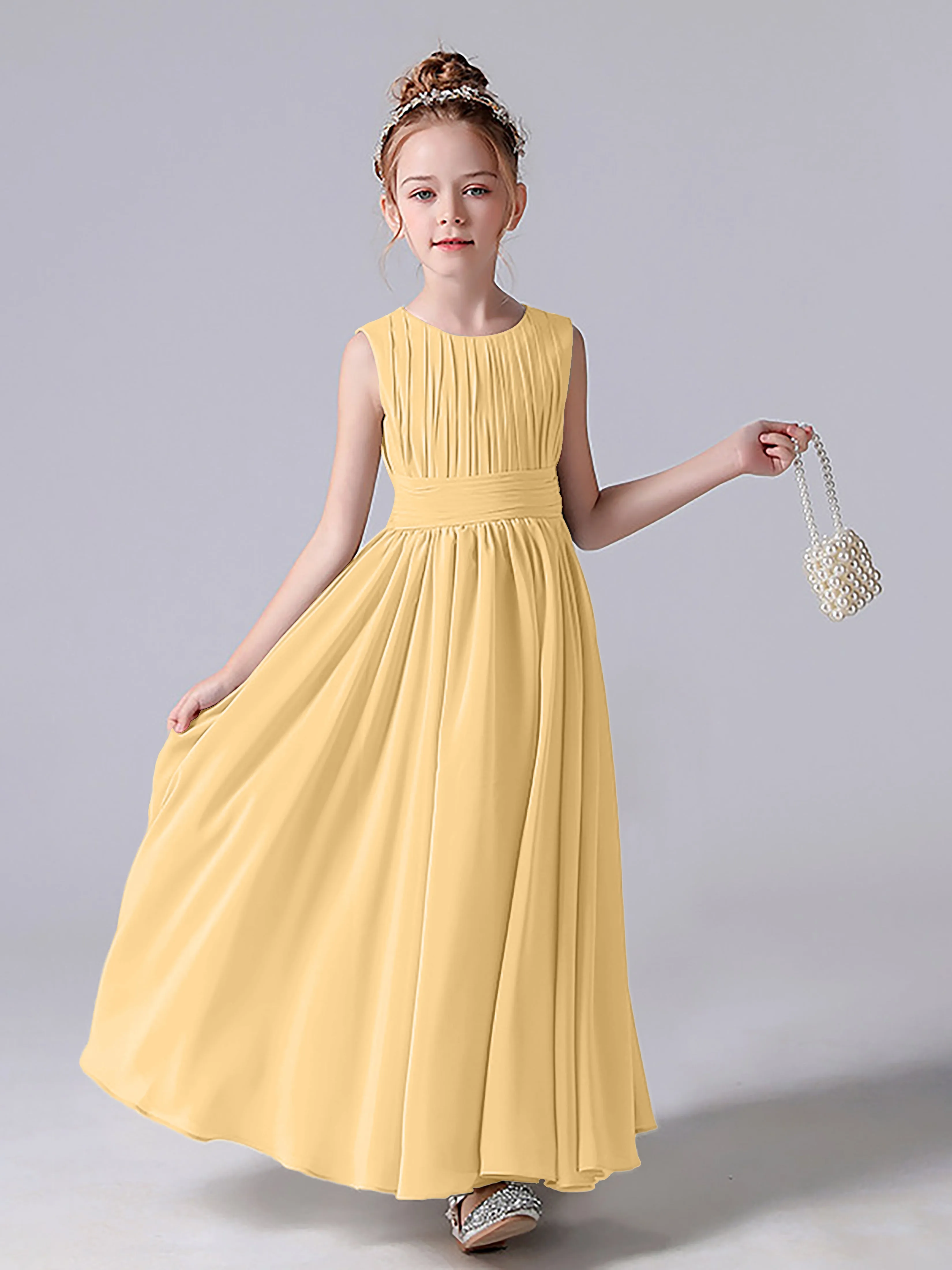 Pleats Scoop Sleeveless Junior Bridesmaid Dress