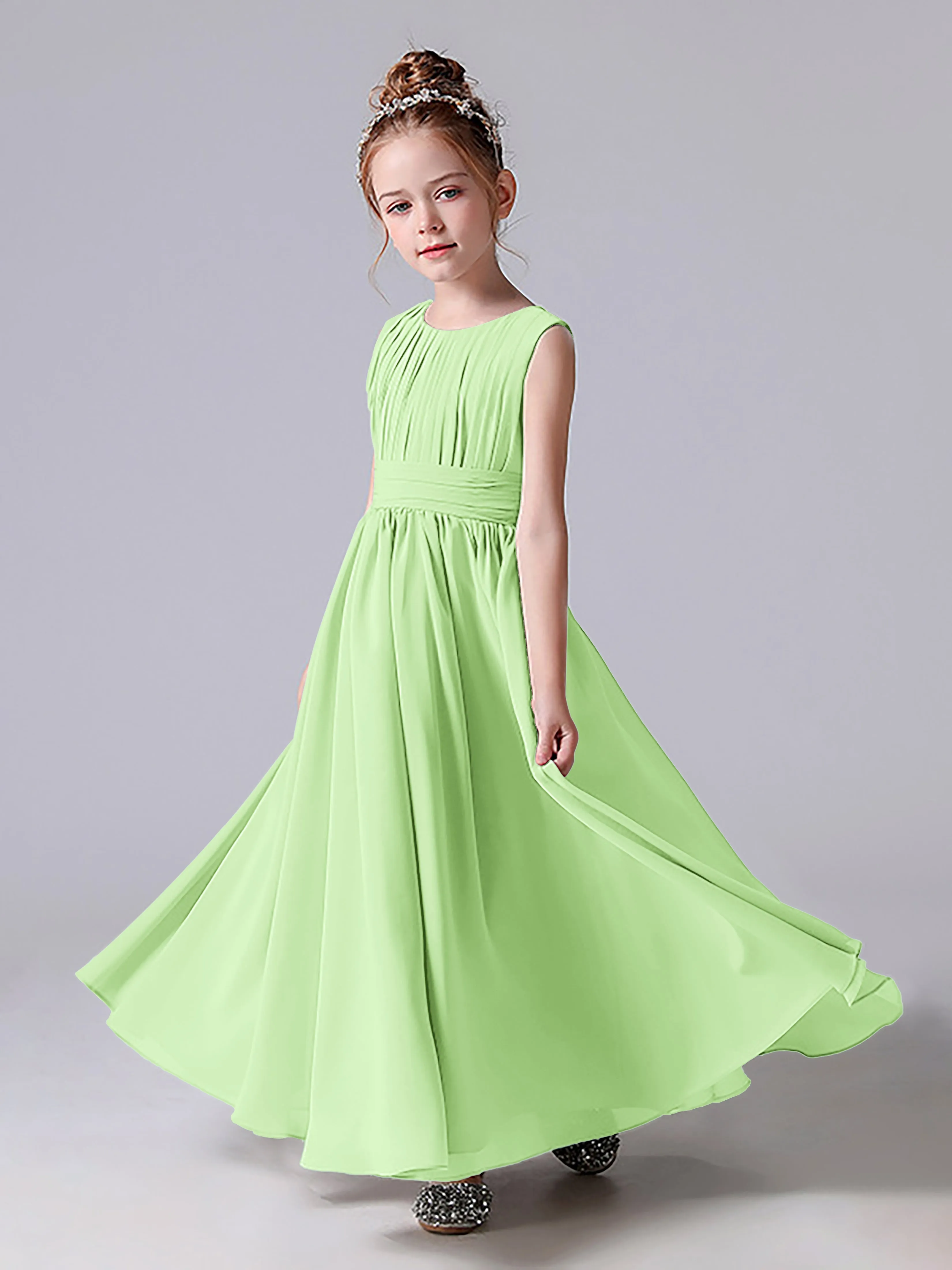 Pleats Scoop Sleeveless Junior Bridesmaid Dress