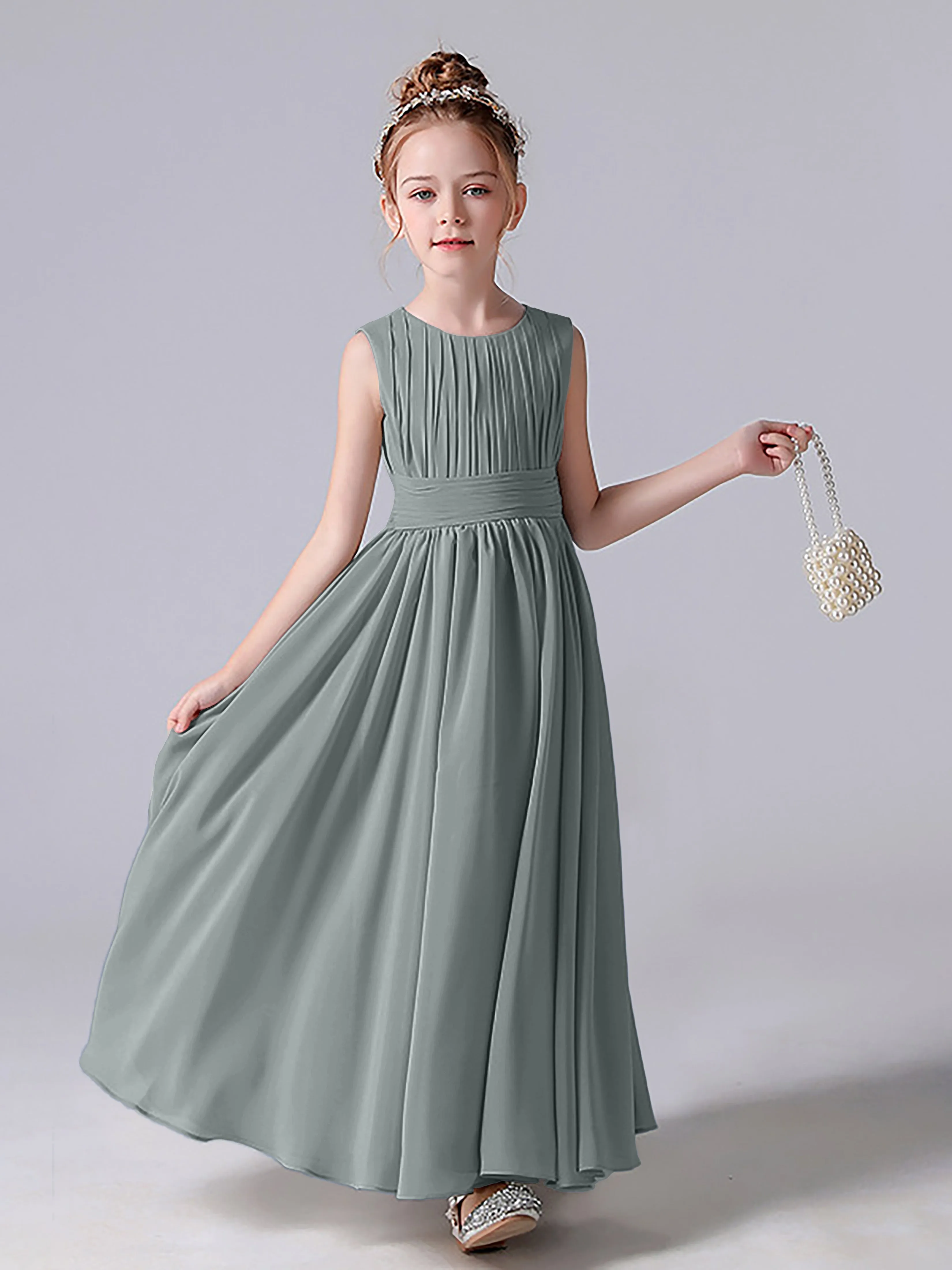 Pleats Scoop Sleeveless Junior Bridesmaid Dress