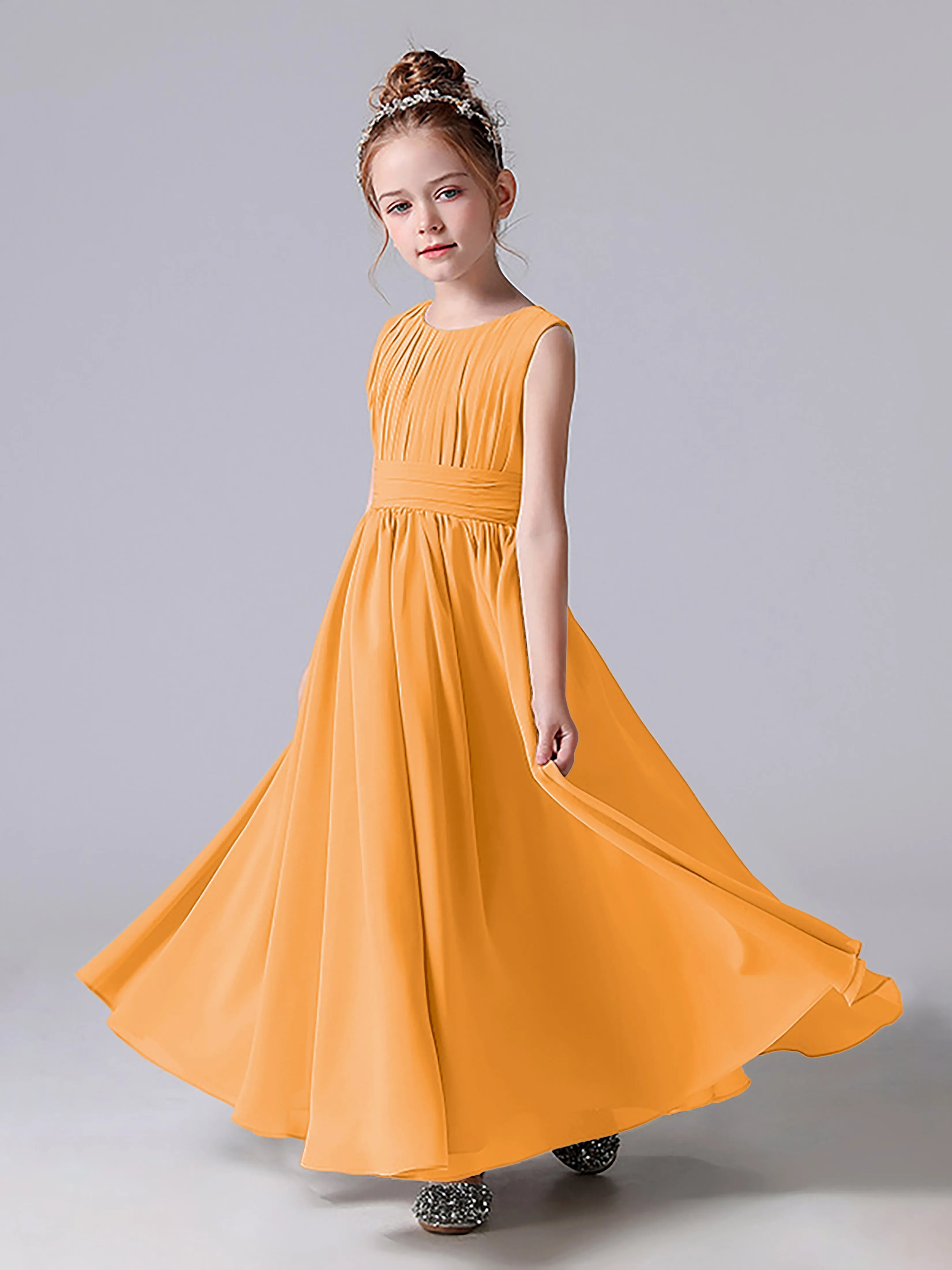 Pleats Scoop Sleeveless Junior Bridesmaid Dress