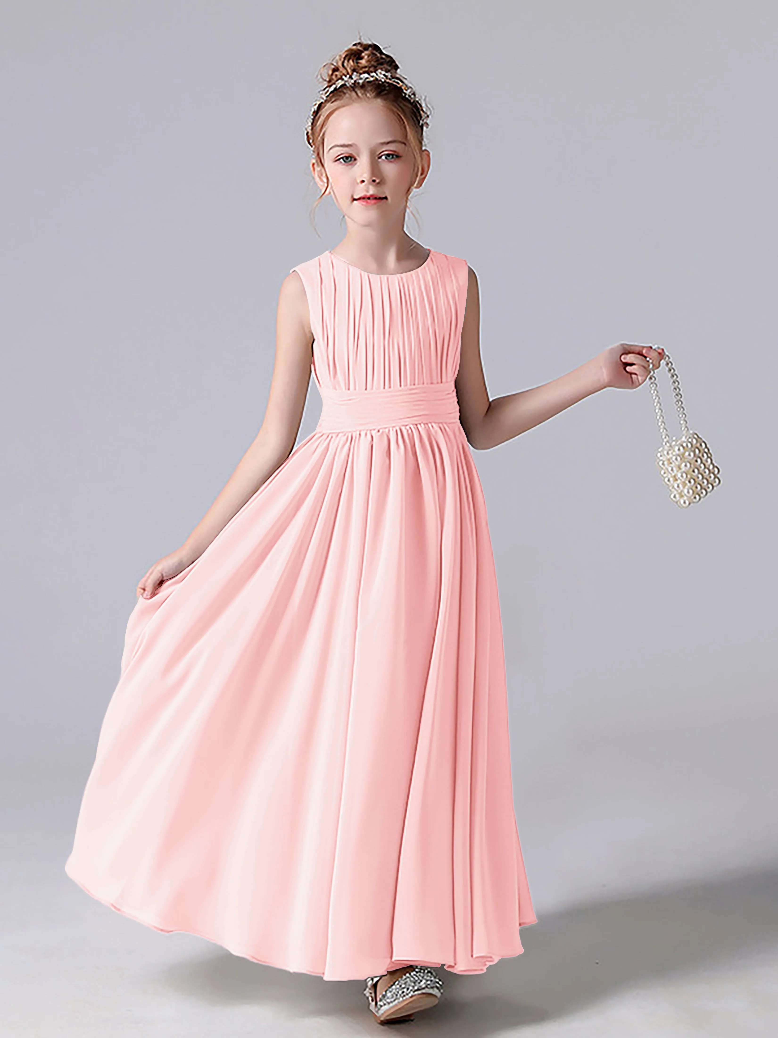 Pleats Scoop Sleeveless Junior Bridesmaid Dress