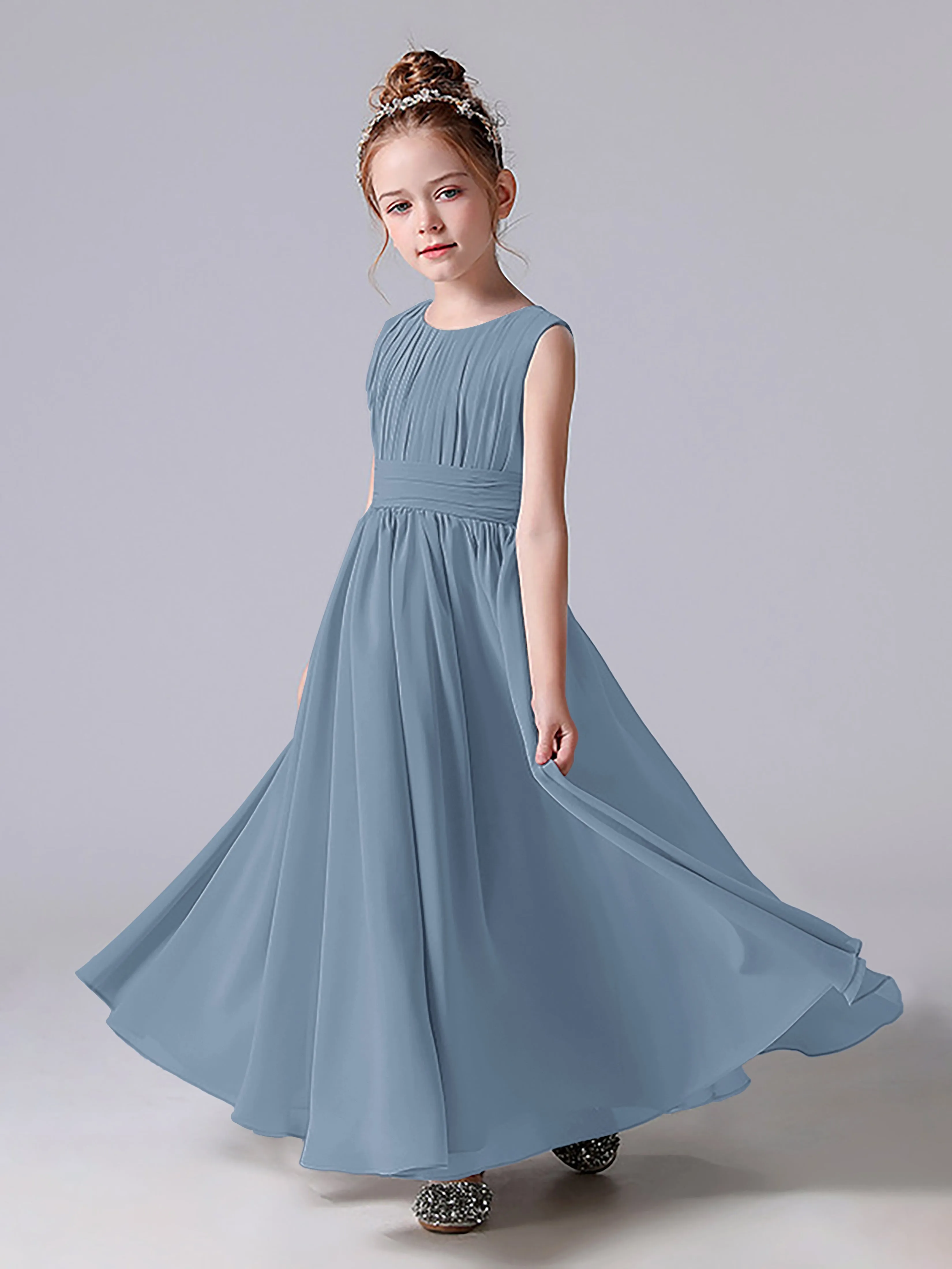 Pleats Scoop Sleeveless Junior Bridesmaid Dress