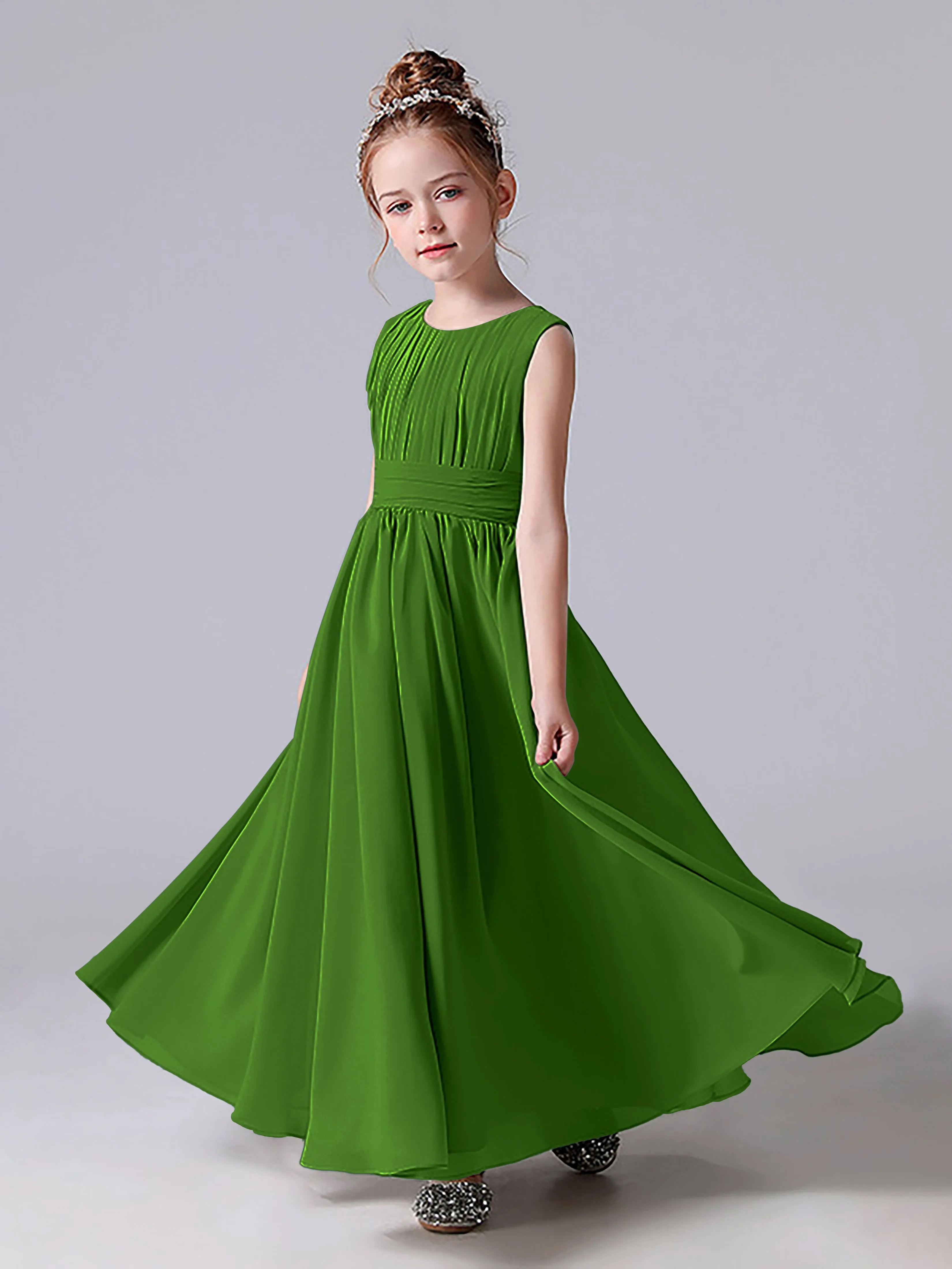 Pleats Scoop Sleeveless Junior Bridesmaid Dress