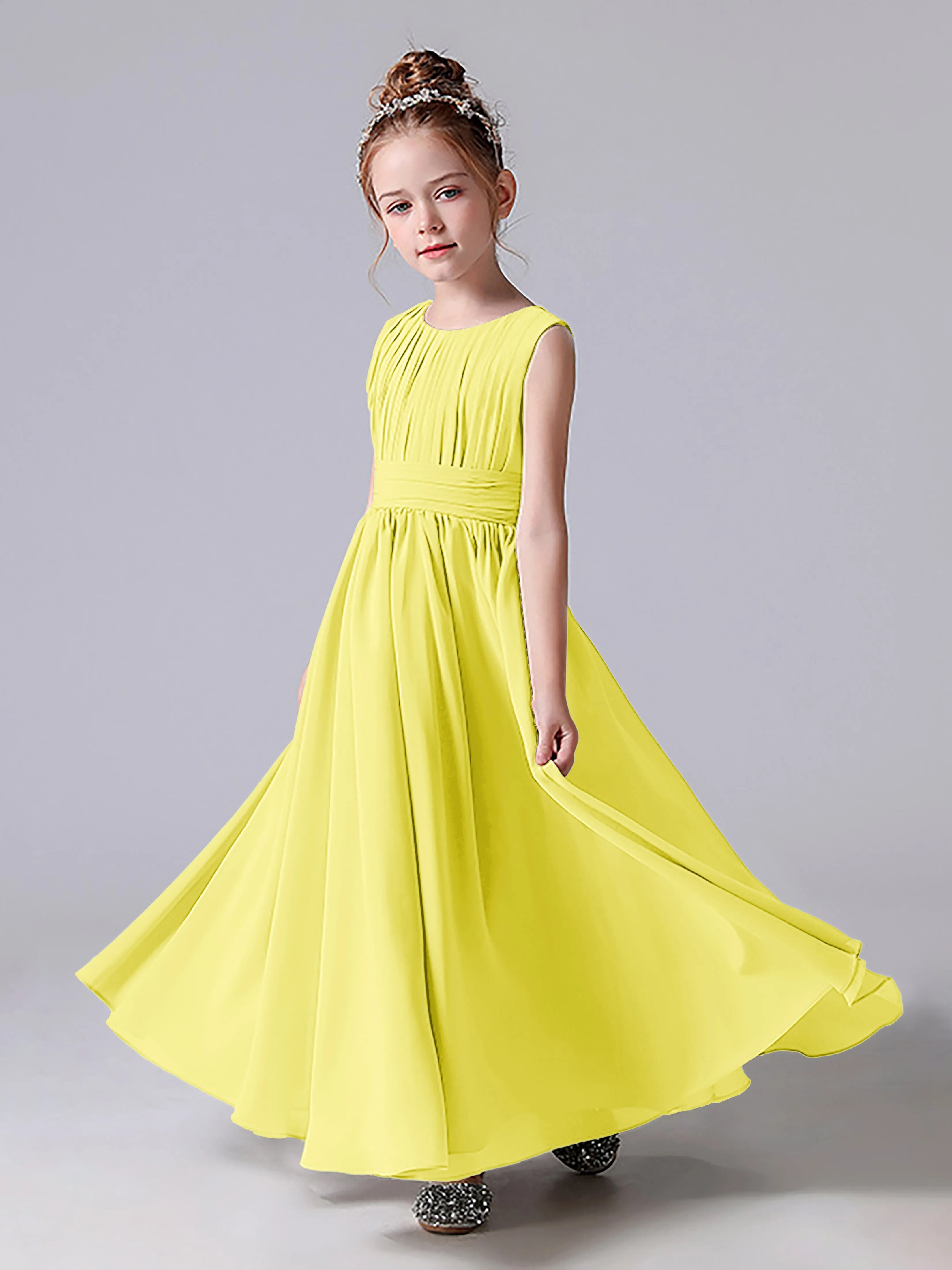 Pleats Scoop Sleeveless Junior Bridesmaid Dress