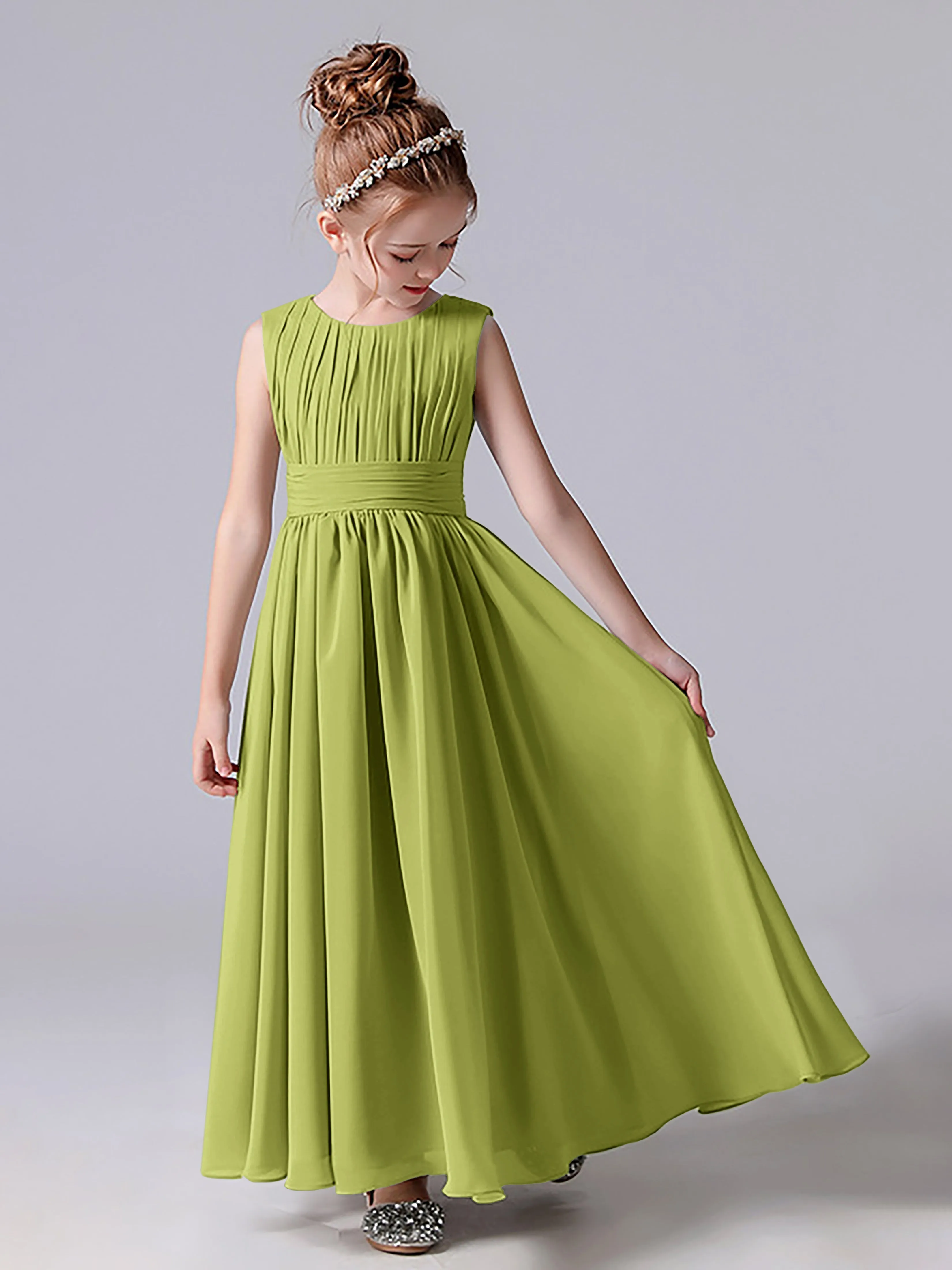 Pleats Scoop Sleeveless Junior Bridesmaid Dress