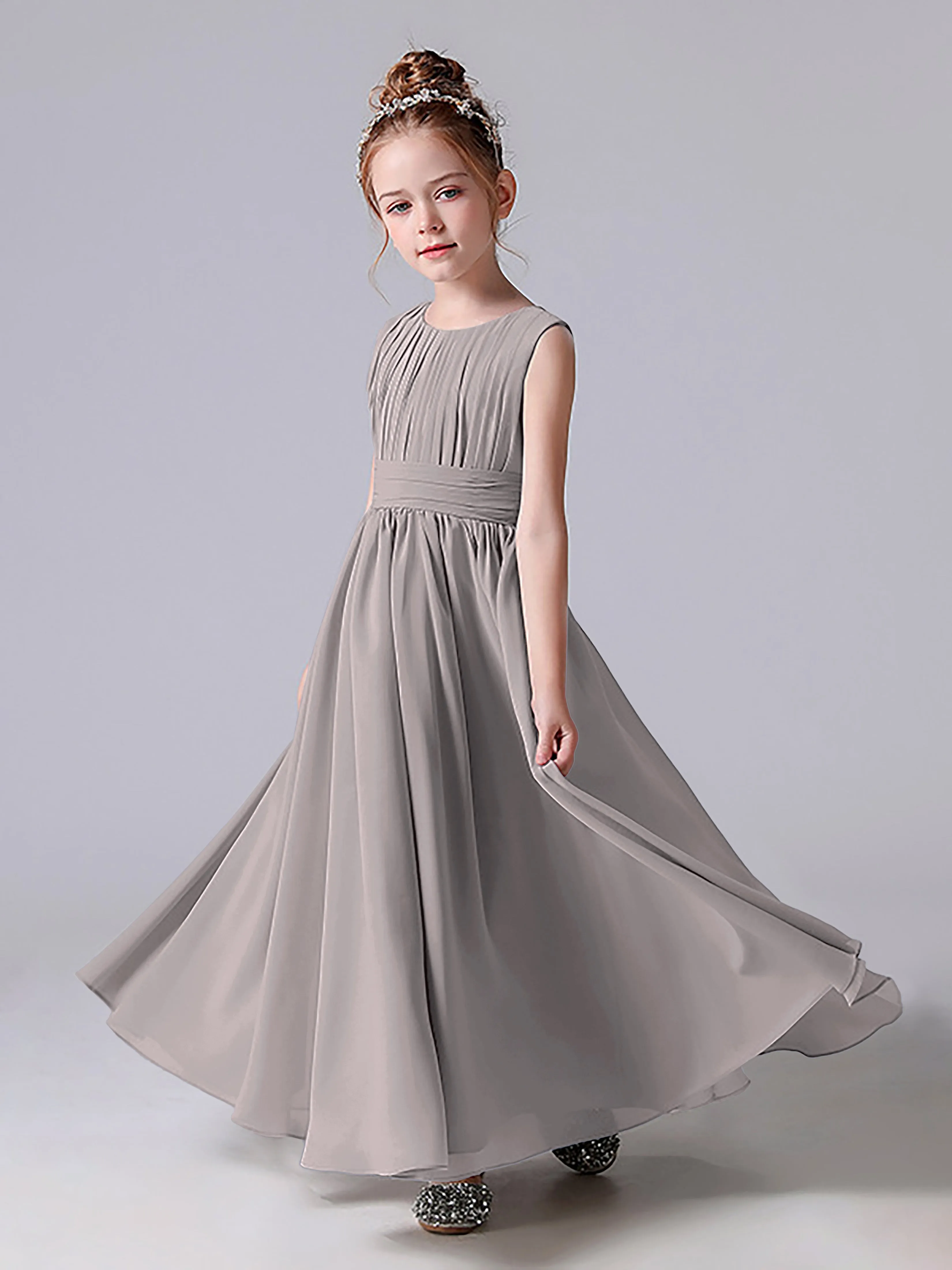 Pleats Scoop Sleeveless Junior Bridesmaid Dress