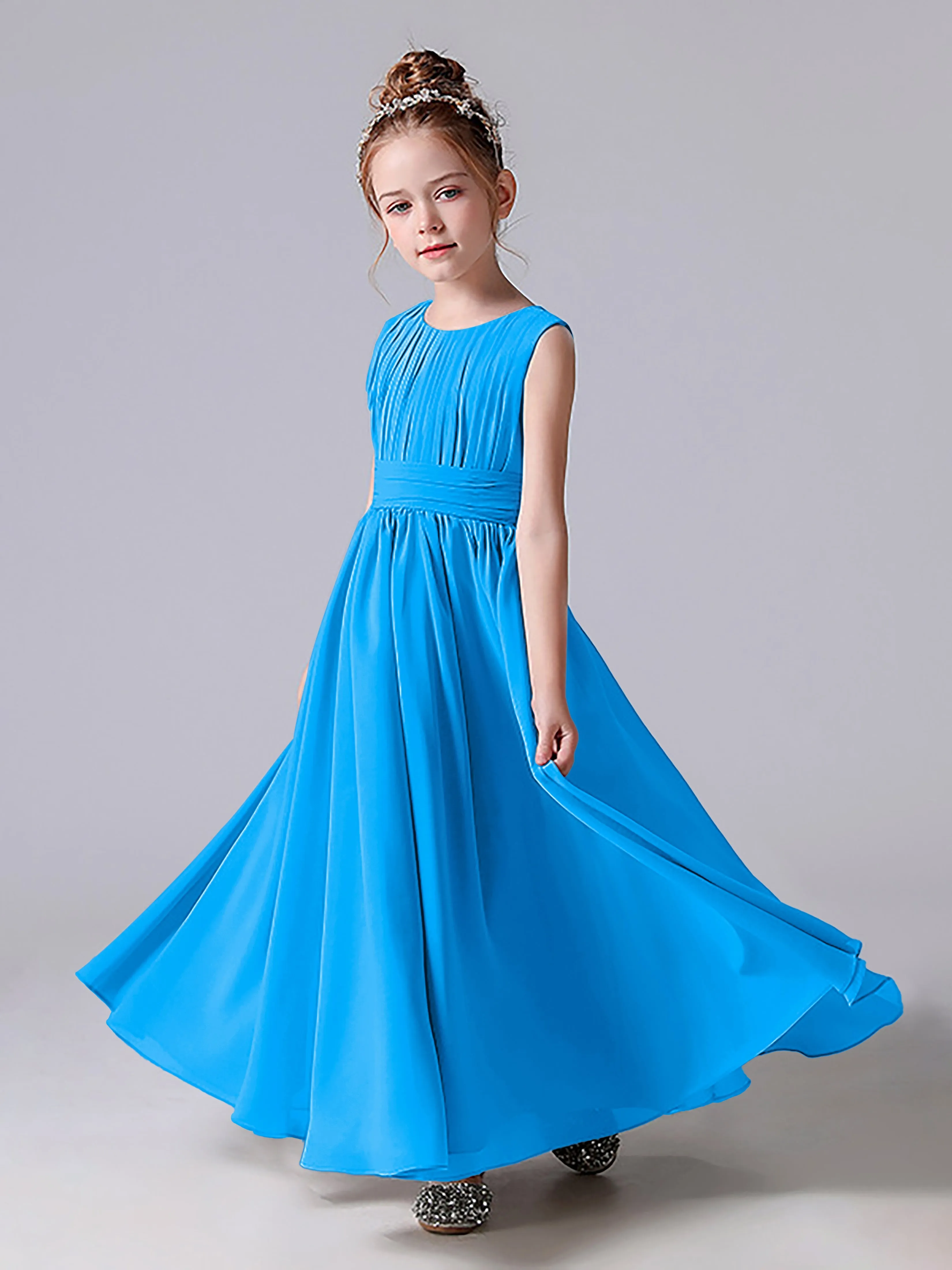 Pleats Scoop Sleeveless Junior Bridesmaid Dress