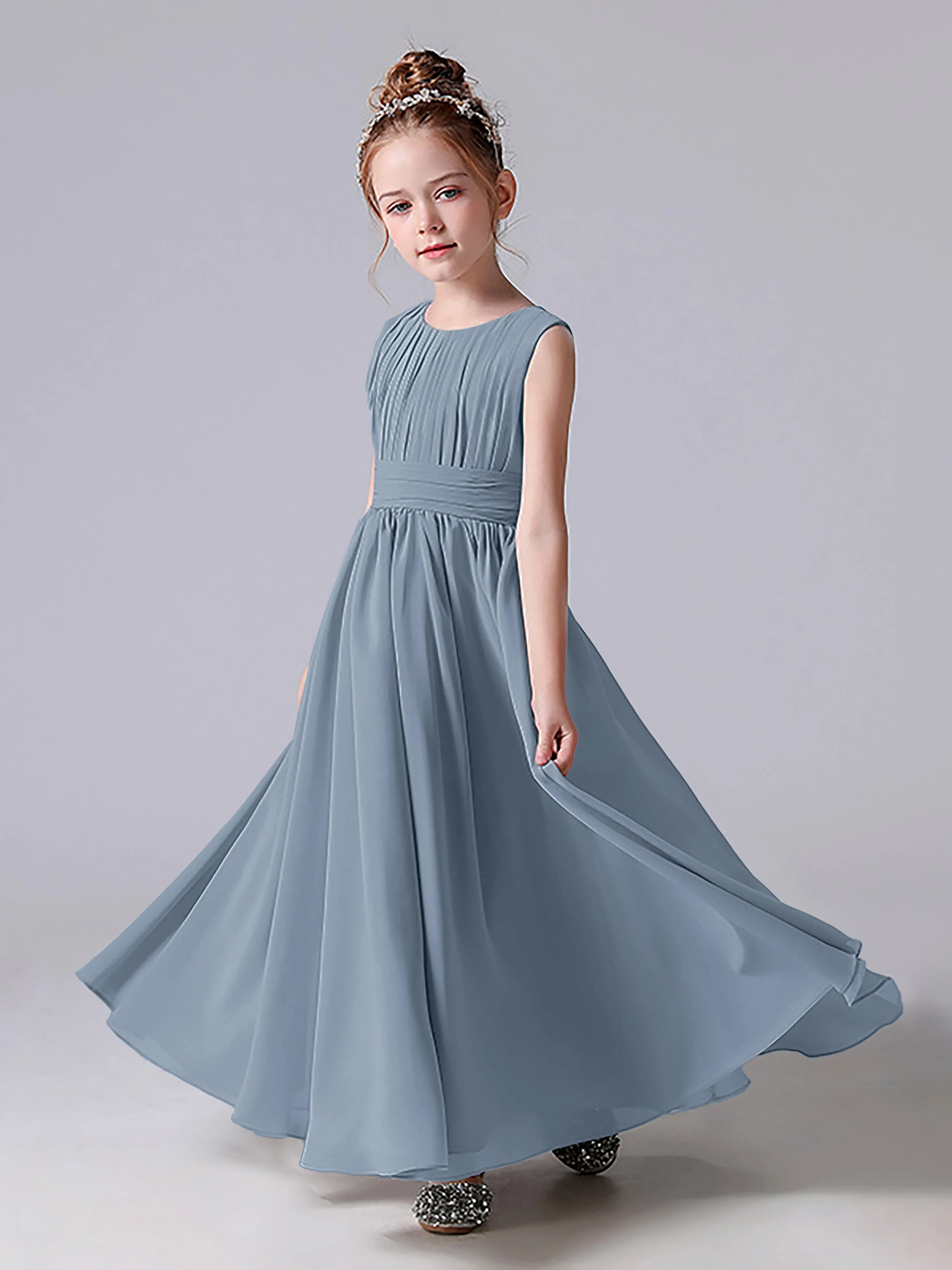 Pleats Scoop Sleeveless Junior Bridesmaid Dress