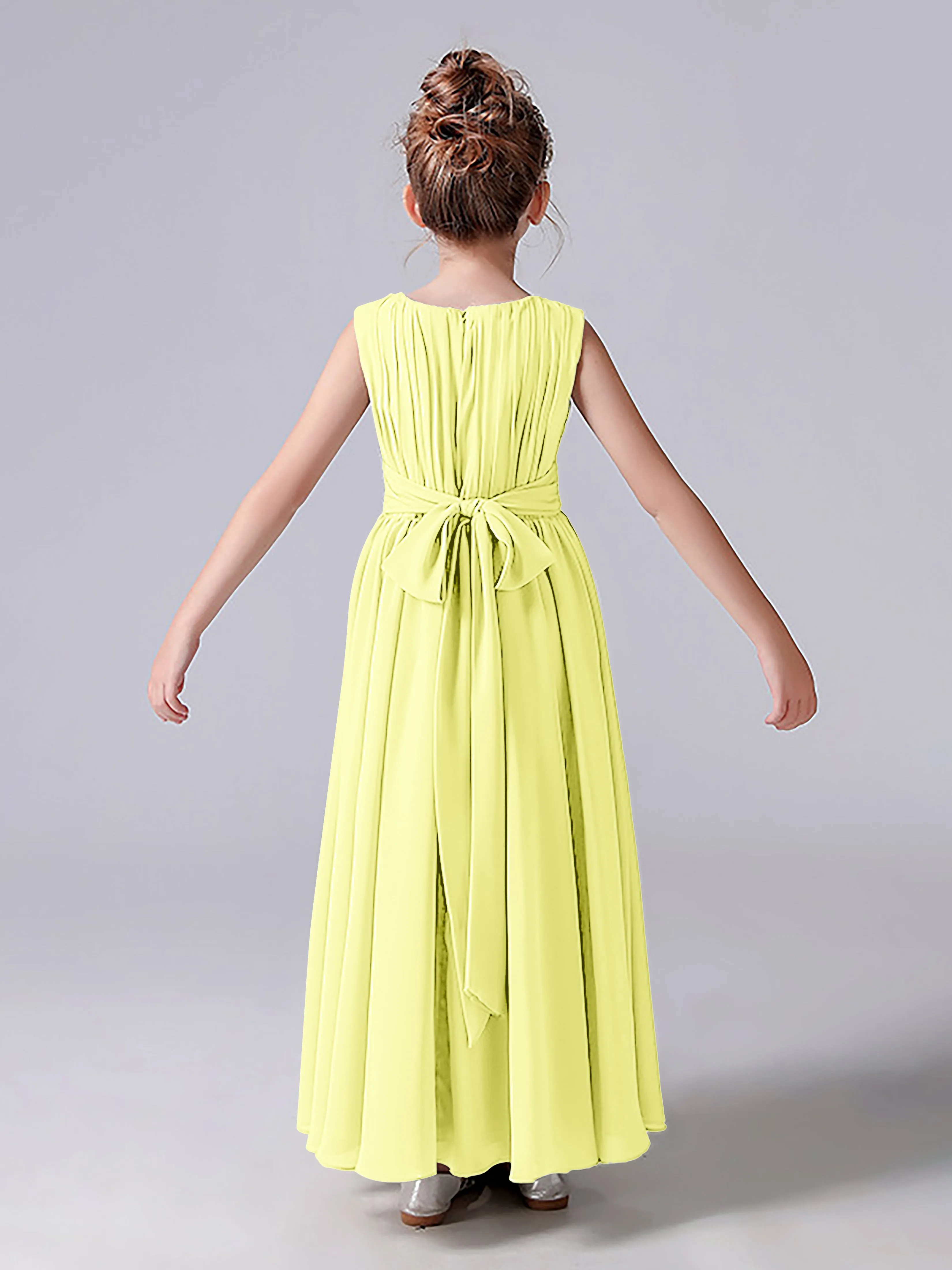 Pleats Scoop Sleeveless Junior Bridesmaid Dress