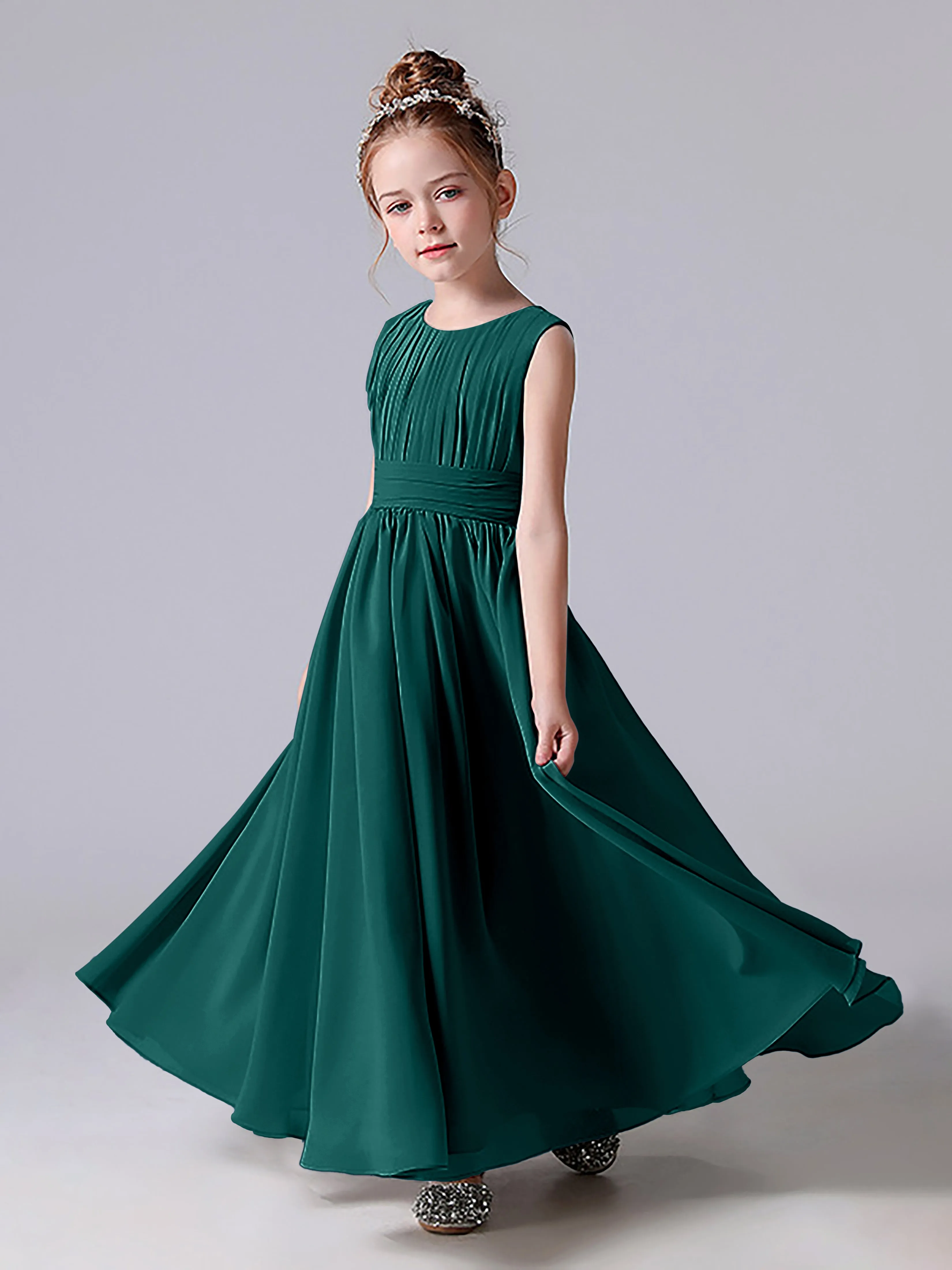 Pleats Scoop Sleeveless Junior Bridesmaid Dress