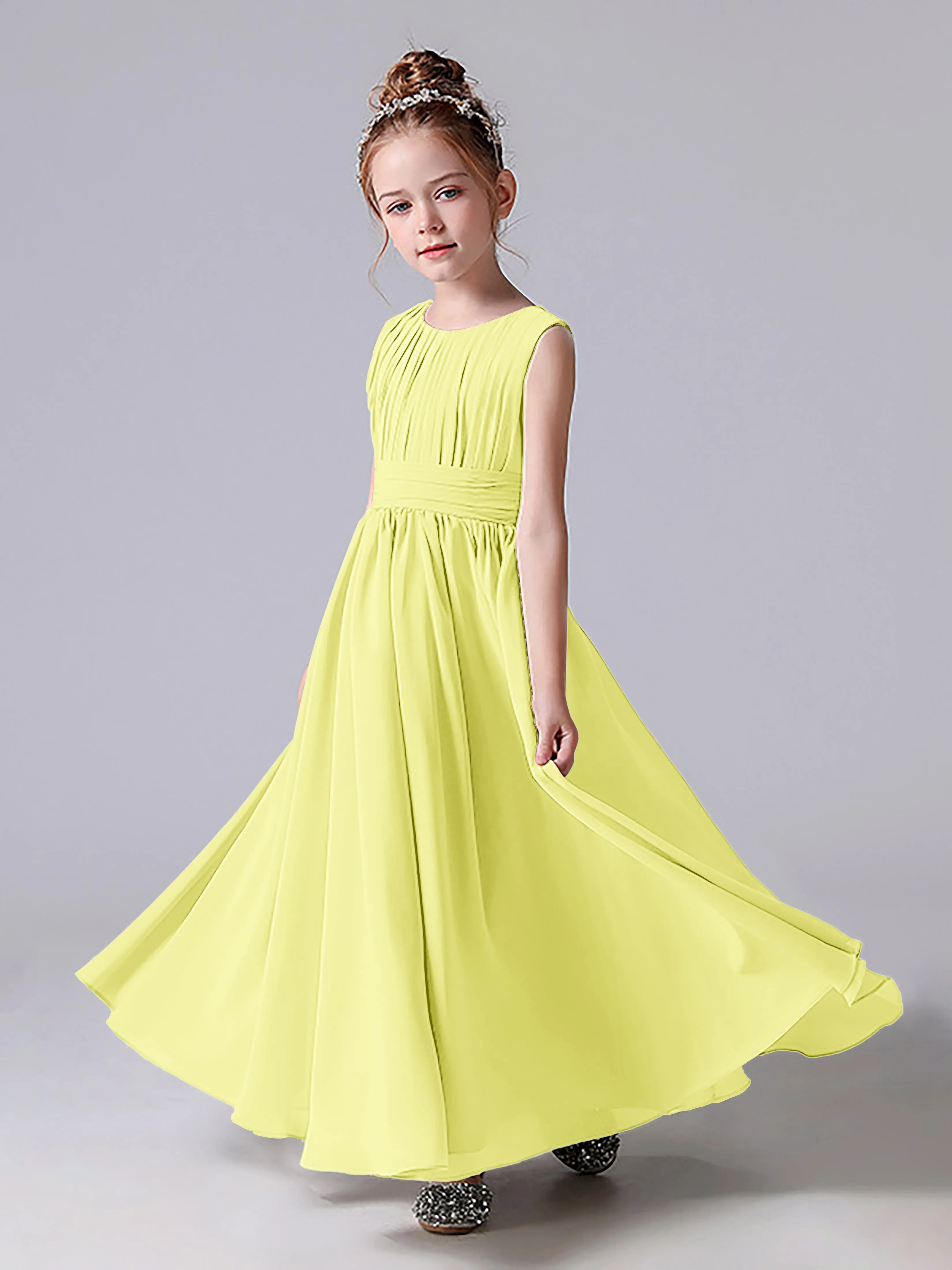 Pleats Scoop Sleeveless Junior Bridesmaid Dress