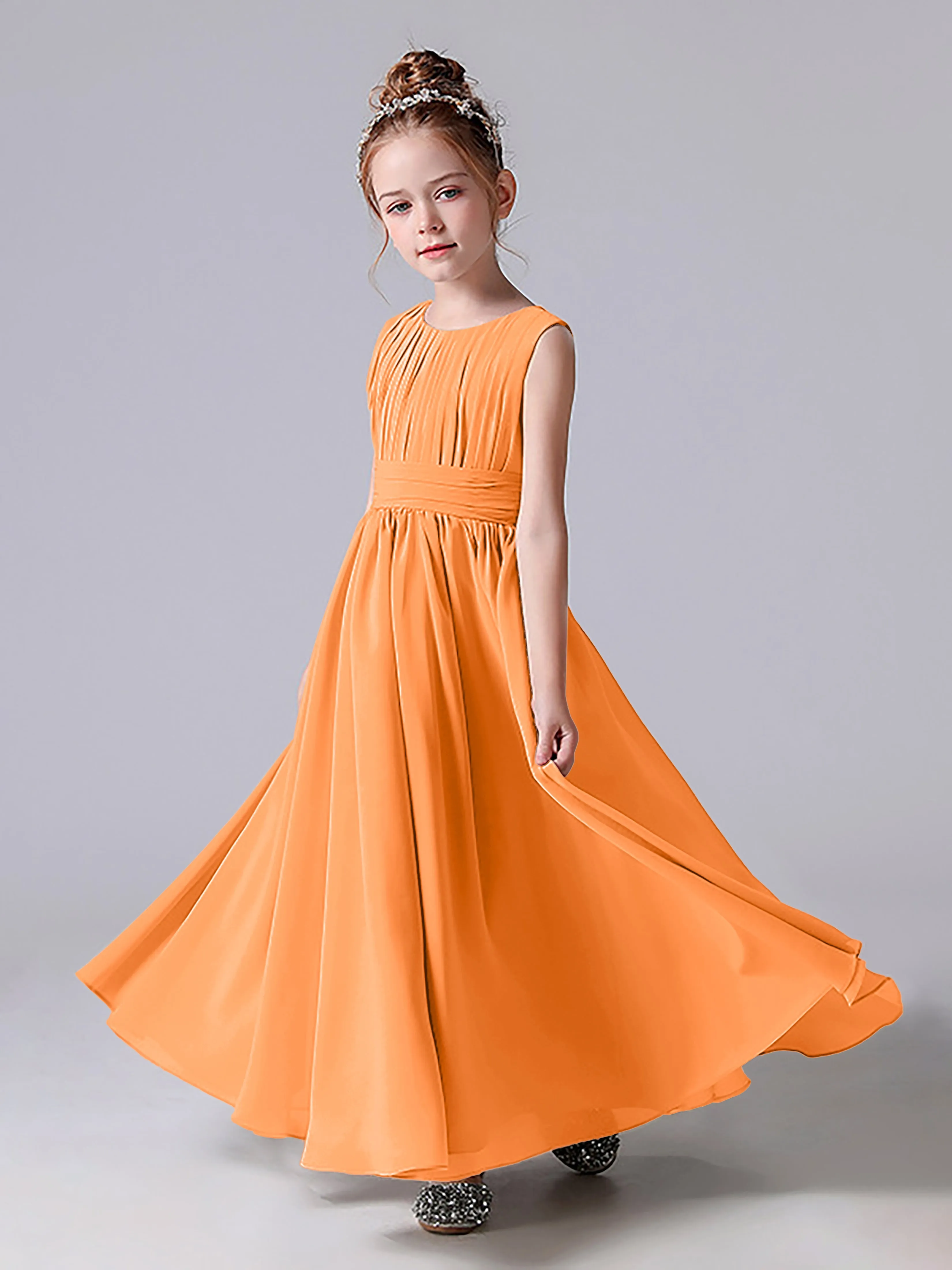 Pleats Scoop Sleeveless Junior Bridesmaid Dress