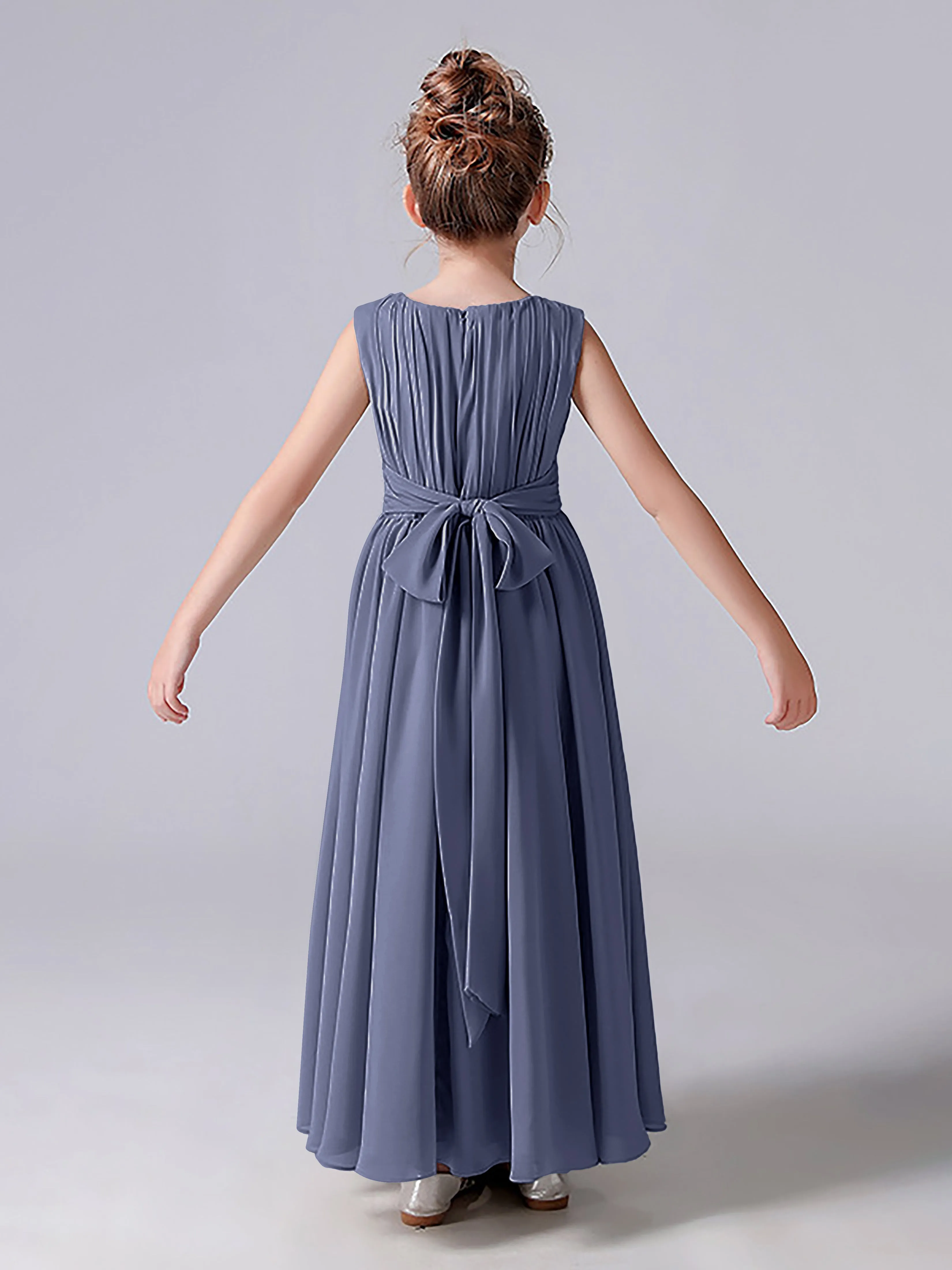 Pleats Scoop Sleeveless Junior Bridesmaid Dress