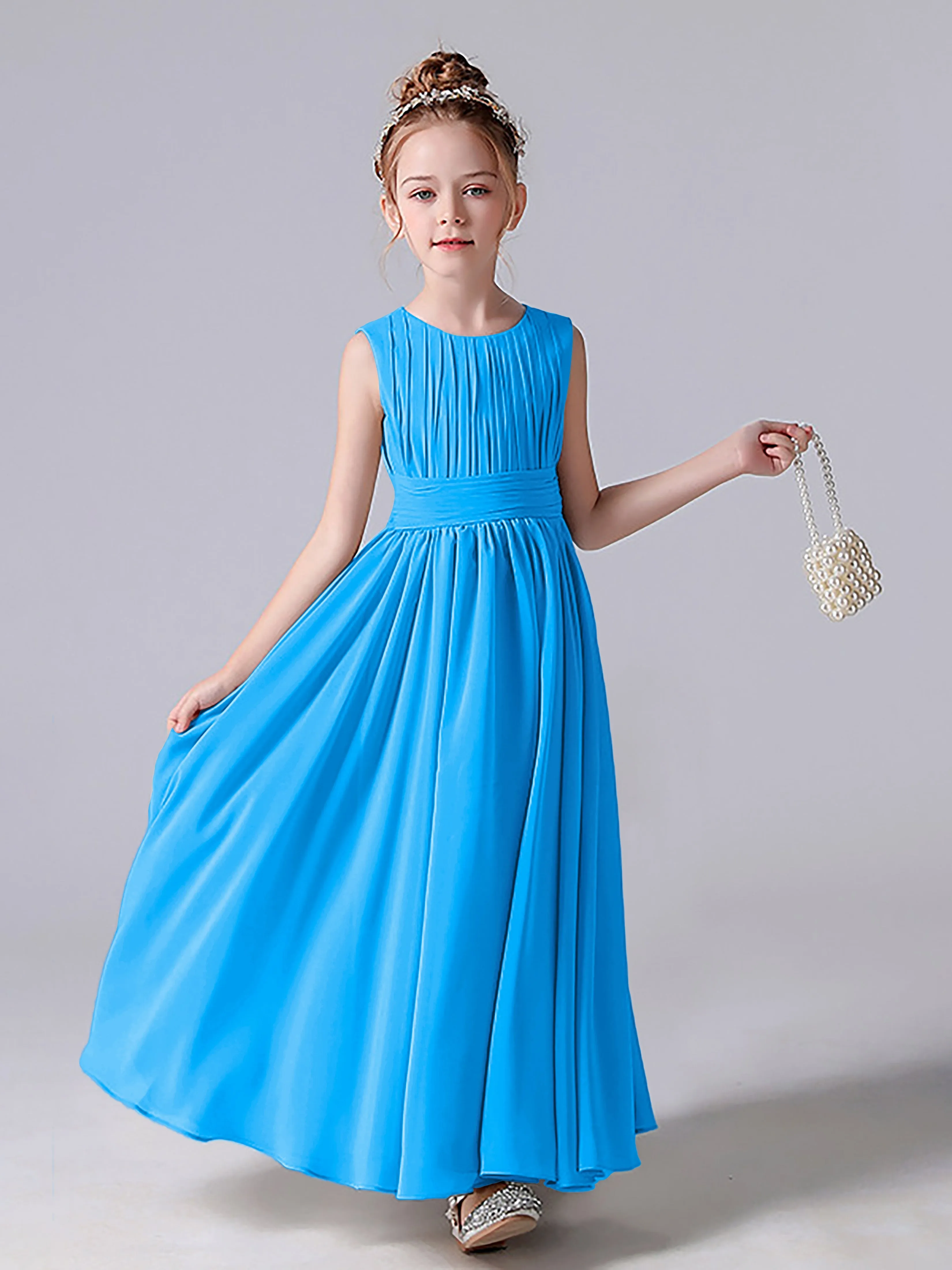 Pleats Scoop Sleeveless Junior Bridesmaid Dress