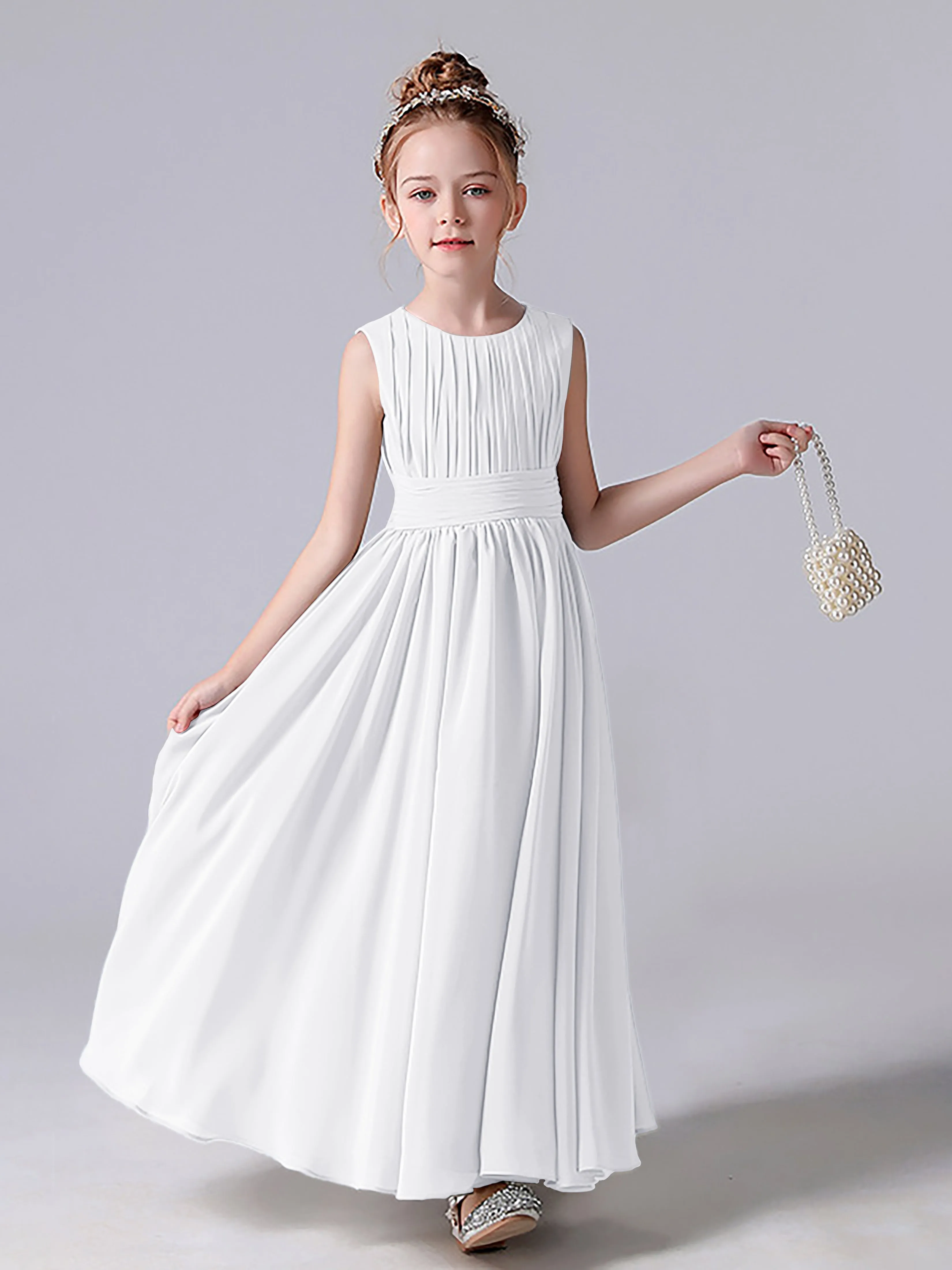 Pleats Scoop Sleeveless Junior Bridesmaid Dress