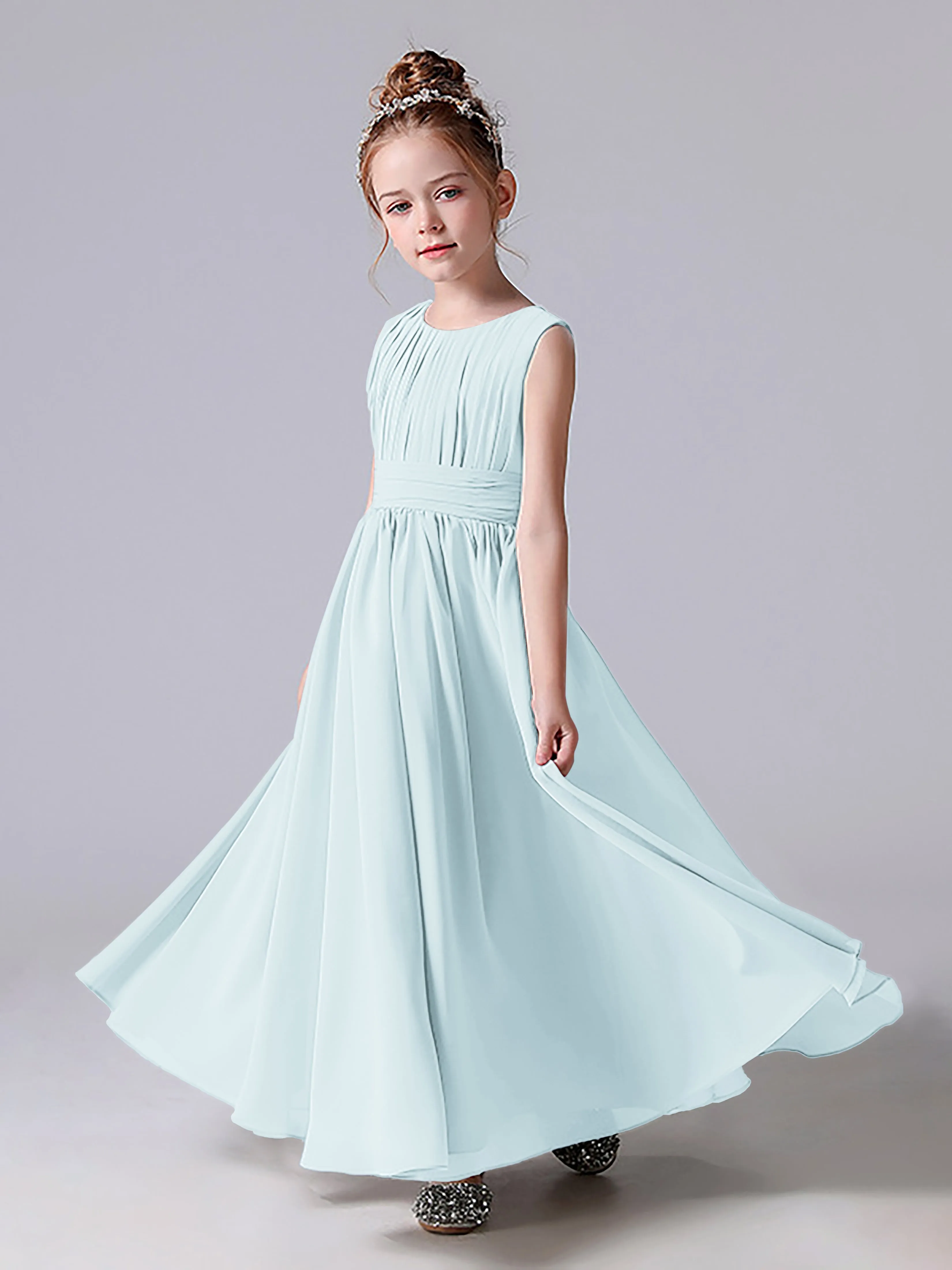 Pleats Scoop Sleeveless Junior Bridesmaid Dress