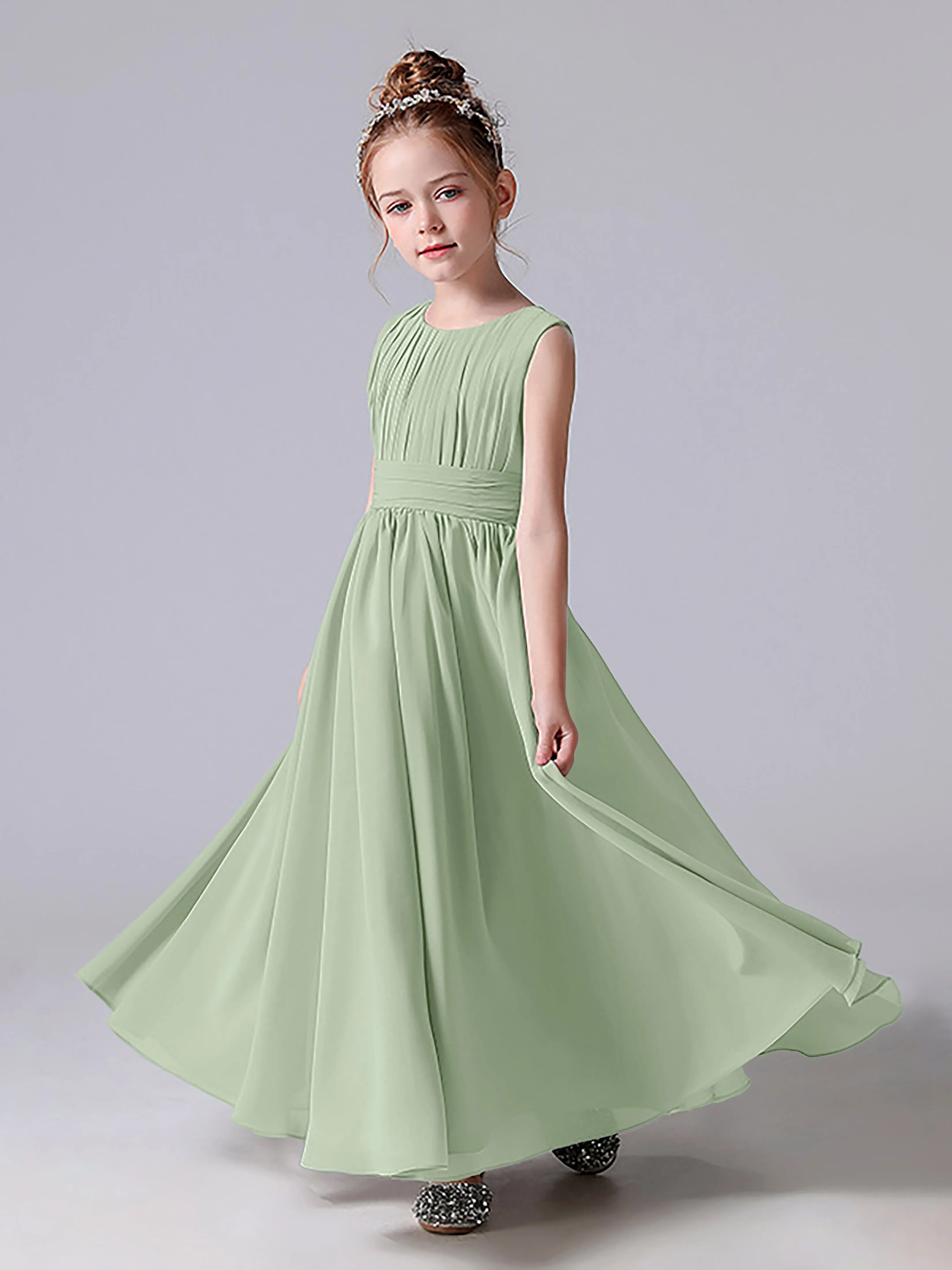 Pleats Scoop Sleeveless Junior Bridesmaid Dress