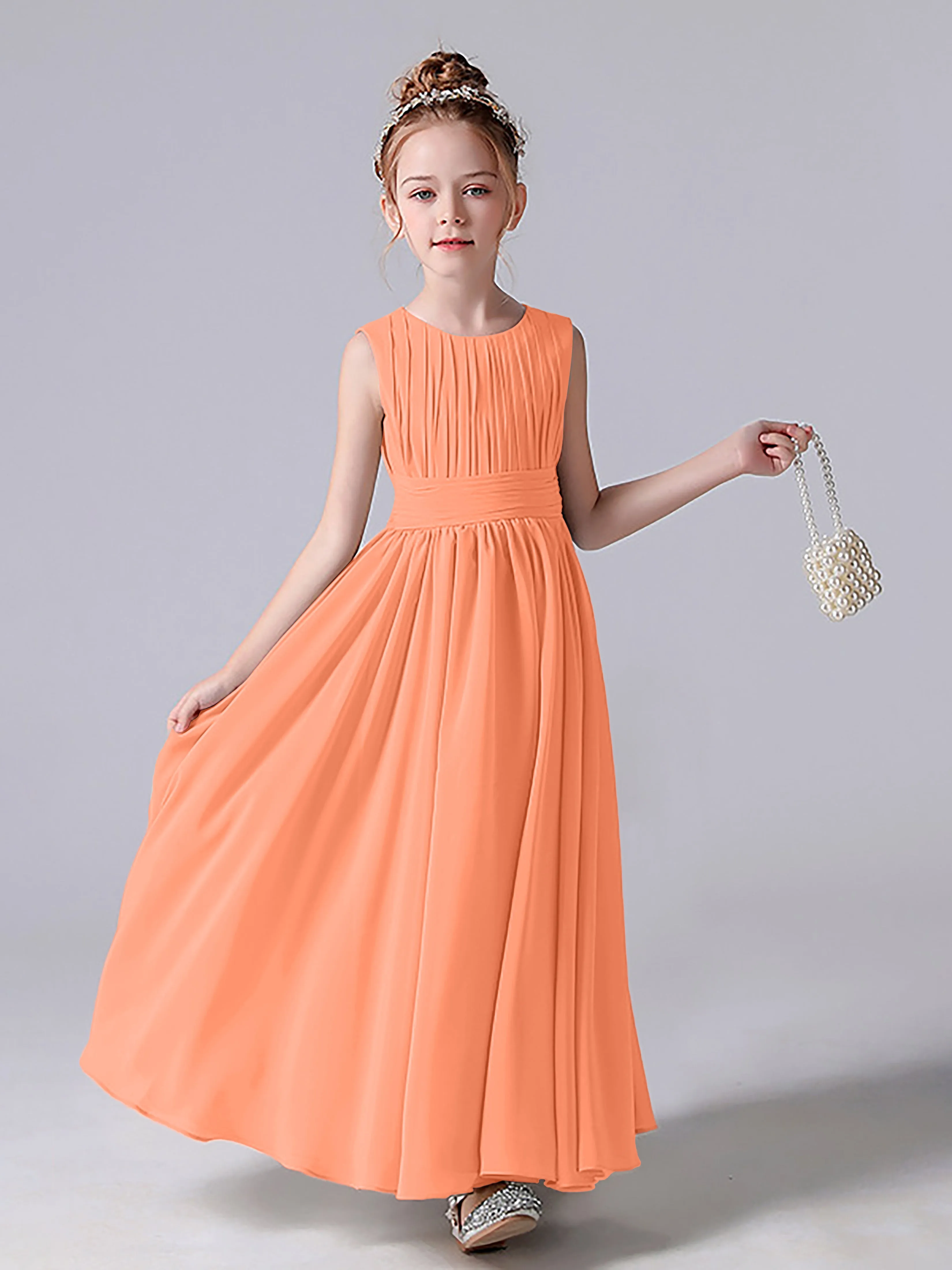 Pleats Scoop Sleeveless Junior Bridesmaid Dress