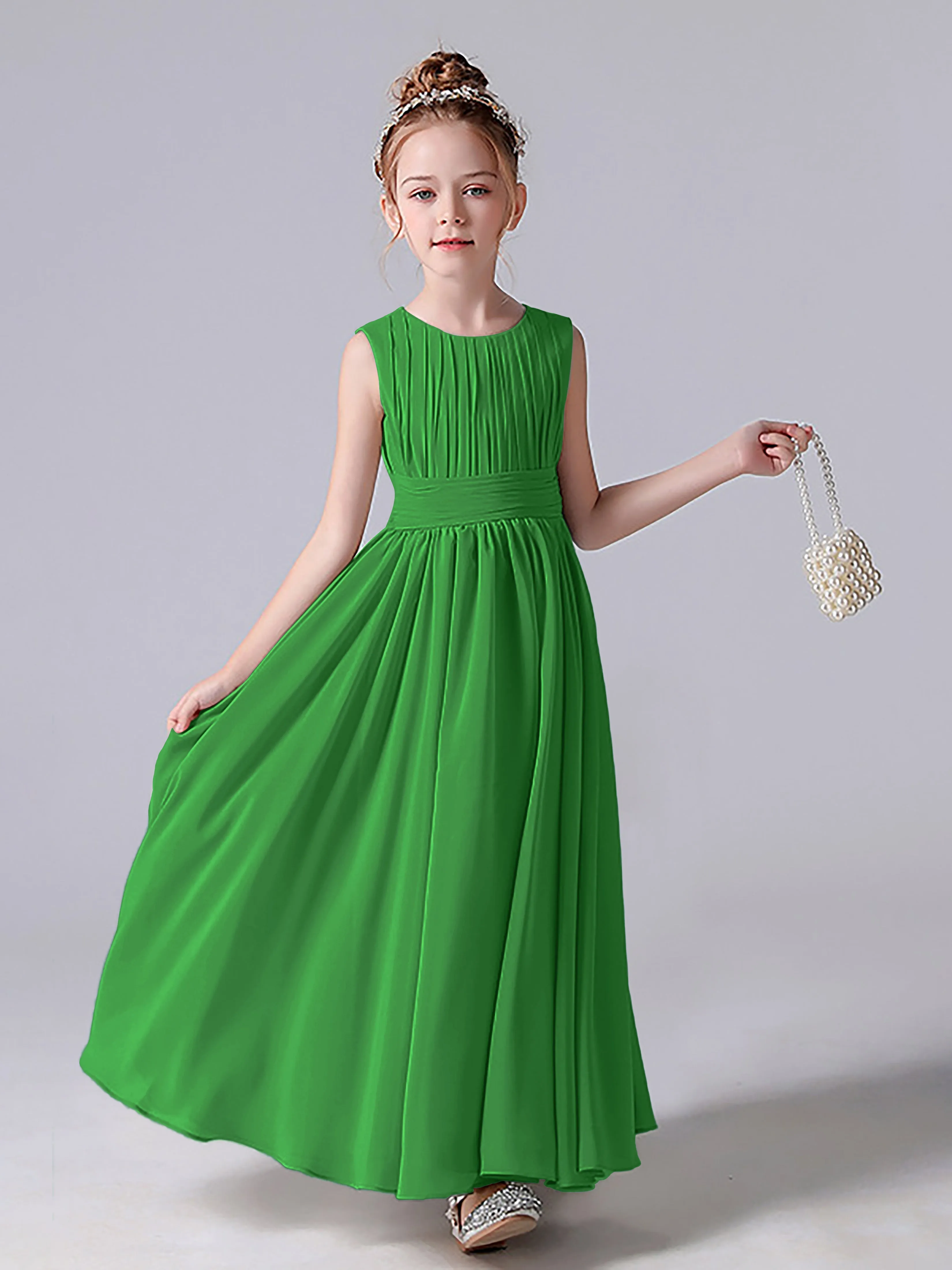 Pleats Scoop Sleeveless Junior Bridesmaid Dress