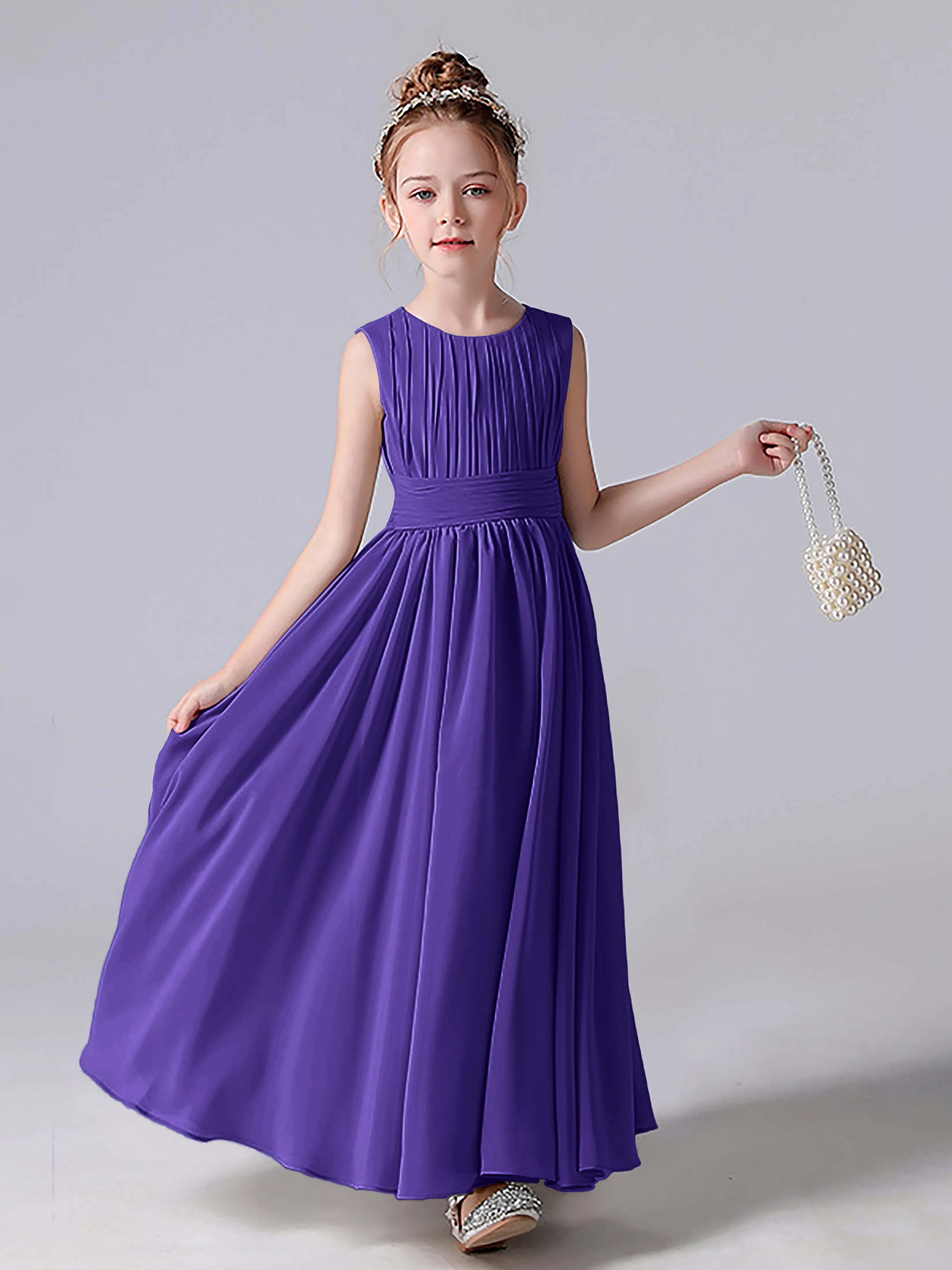 Pleats Scoop Sleeveless Junior Bridesmaid Dress