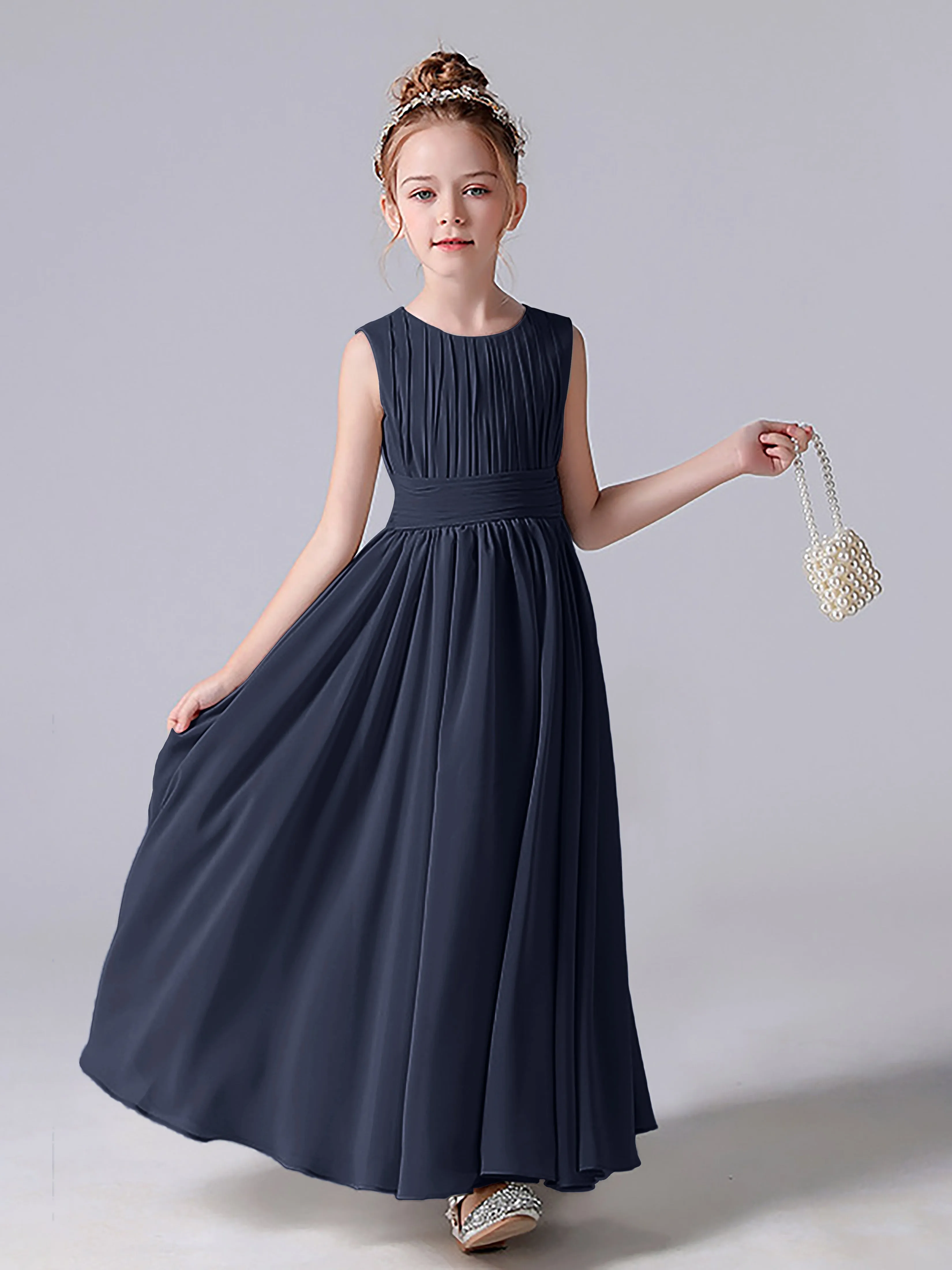 Pleats Scoop Sleeveless Junior Bridesmaid Dress