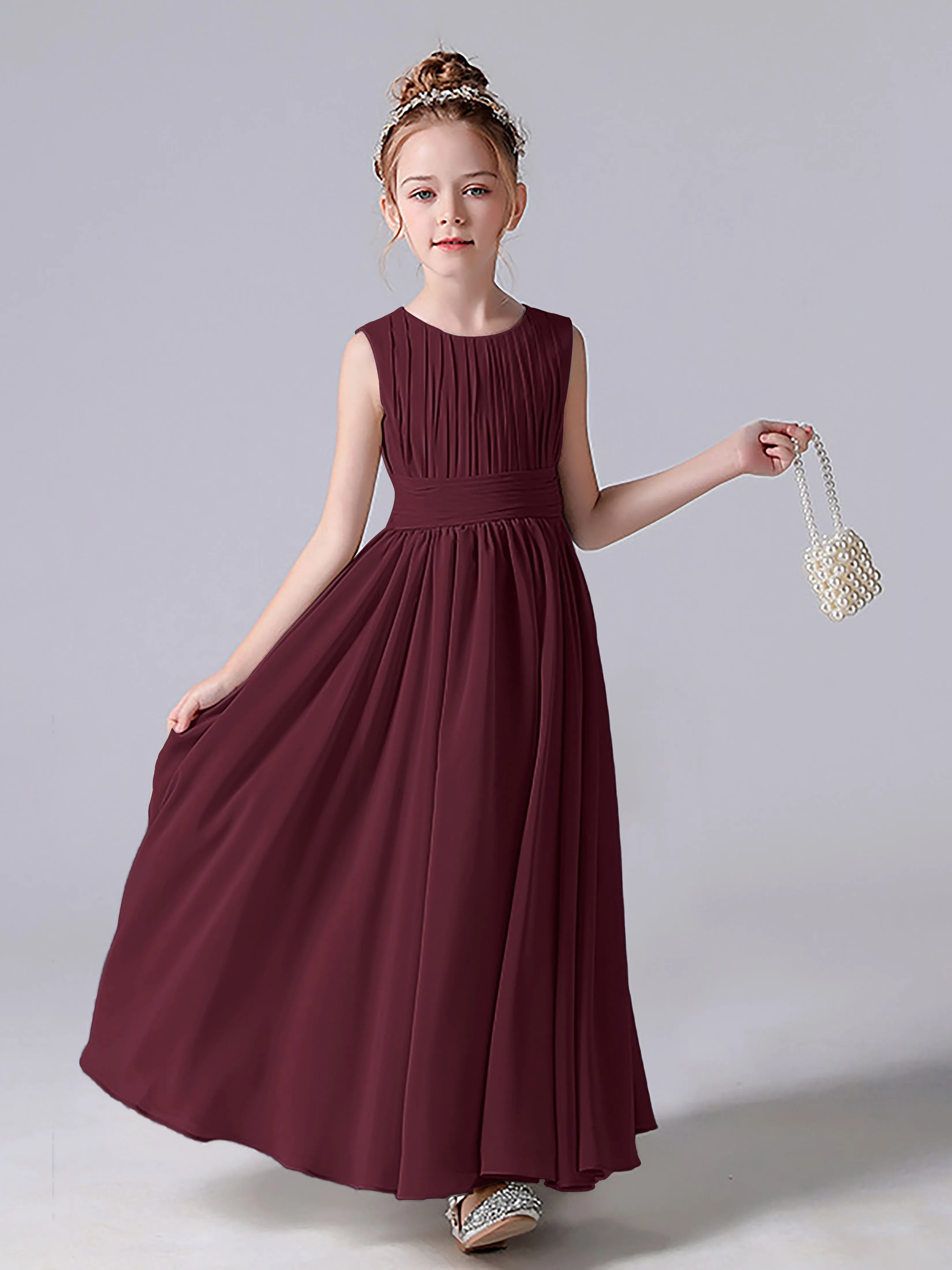 Pleats Scoop Sleeveless Junior Bridesmaid Dress