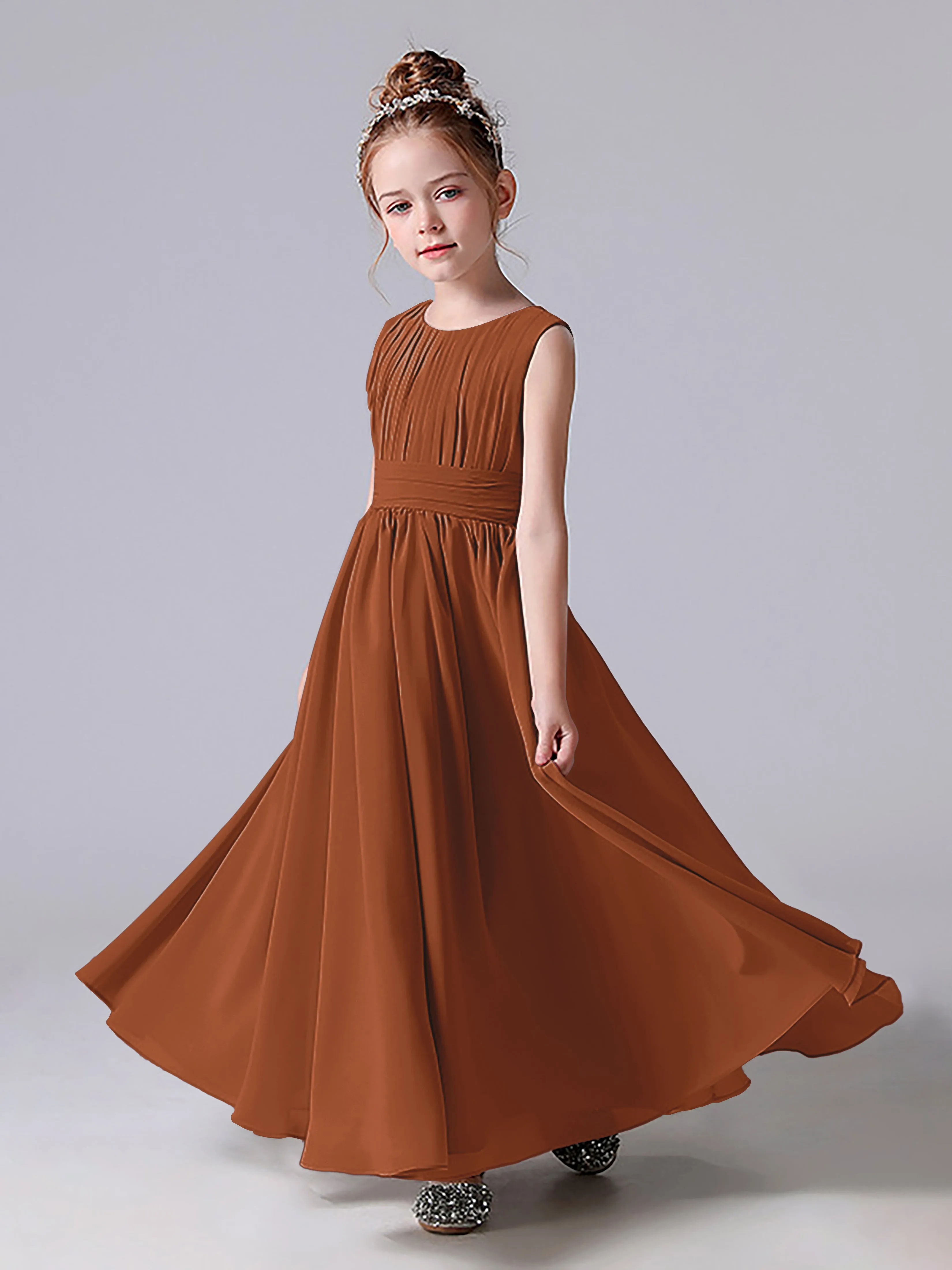 Pleats Scoop Sleeveless Junior Bridesmaid Dress