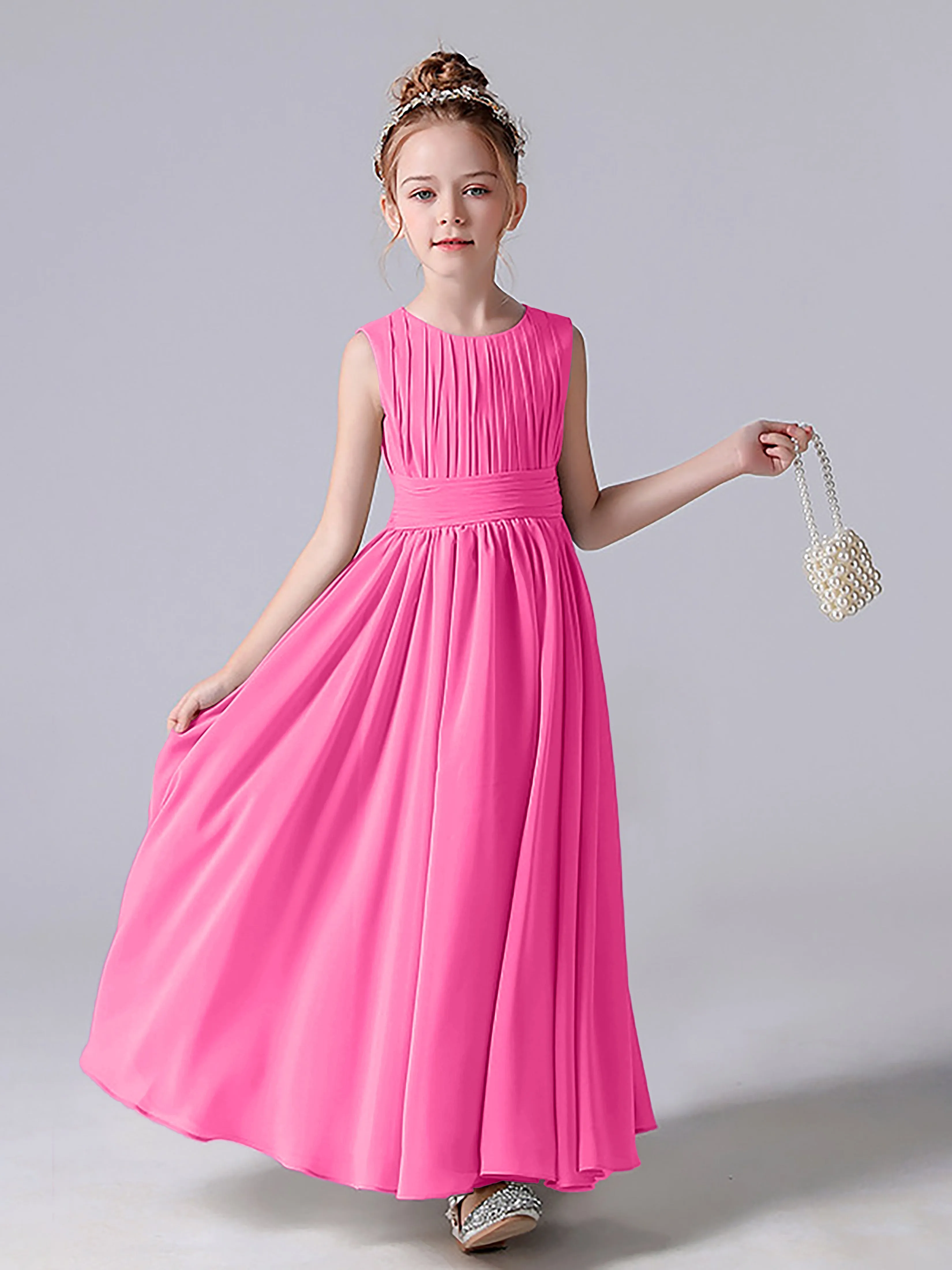 Pleats Scoop Sleeveless Junior Bridesmaid Dress