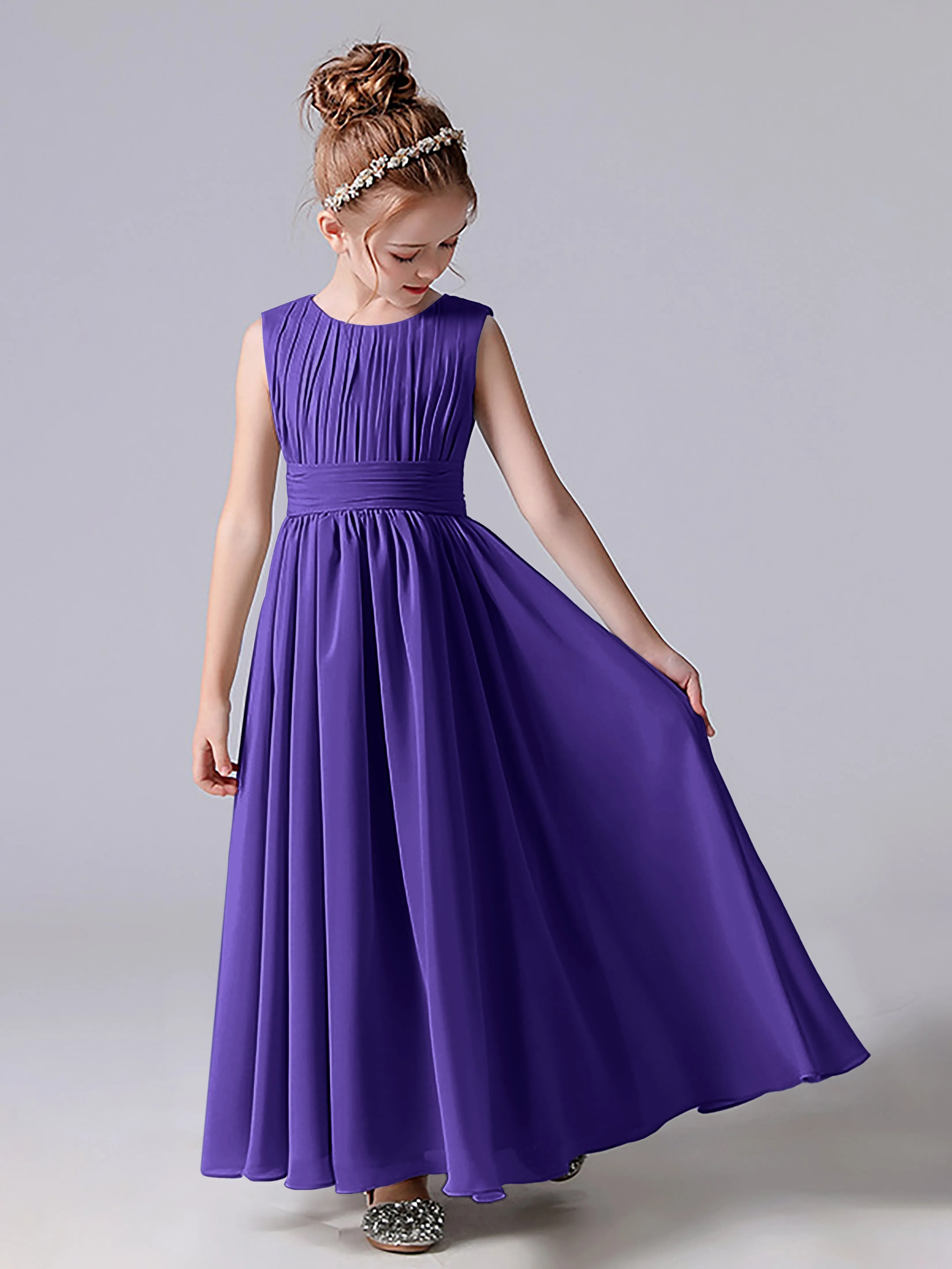 Pleats Scoop Sleeveless Junior Bridesmaid Dress