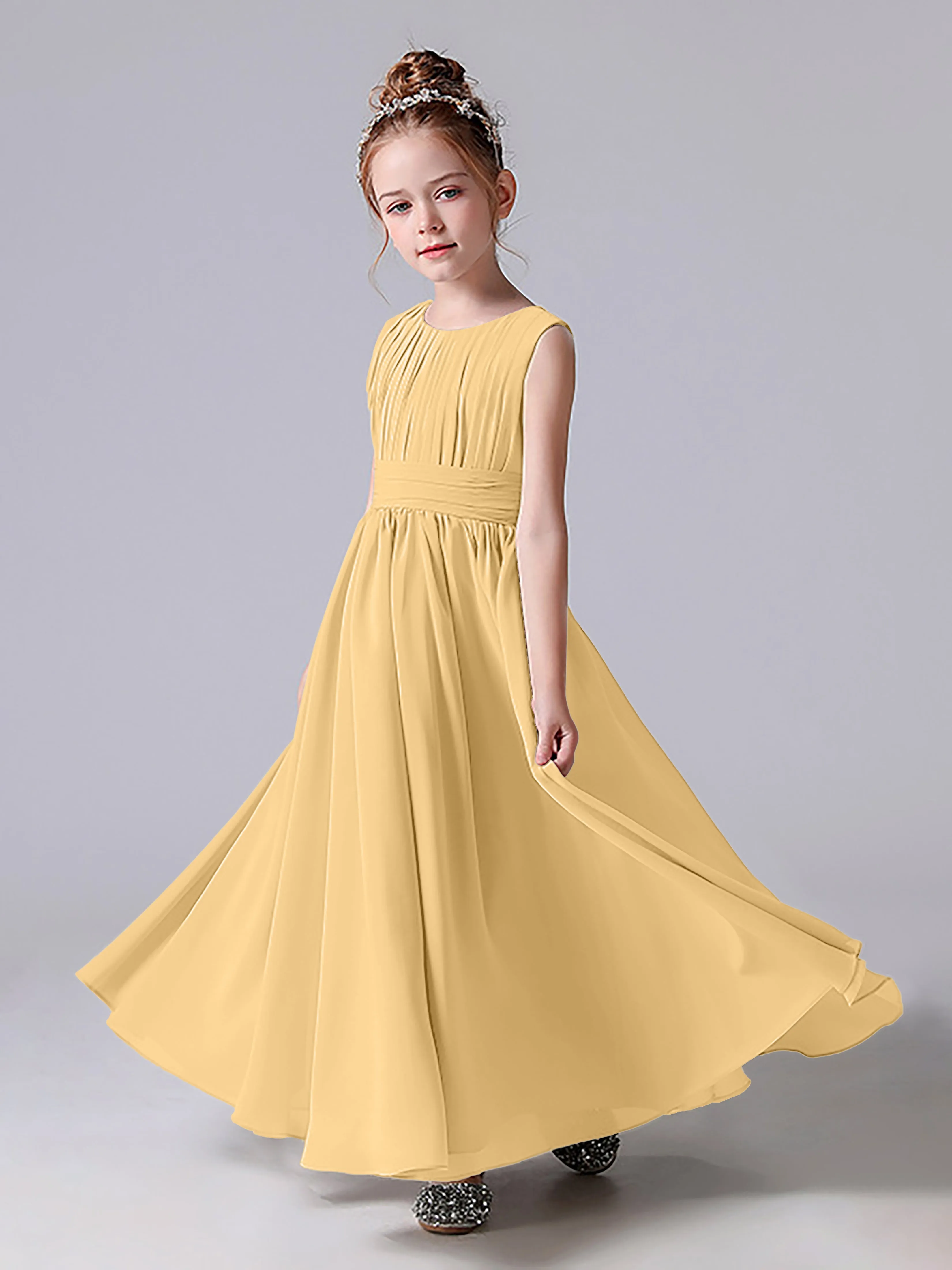 Pleats Scoop Sleeveless Junior Bridesmaid Dress