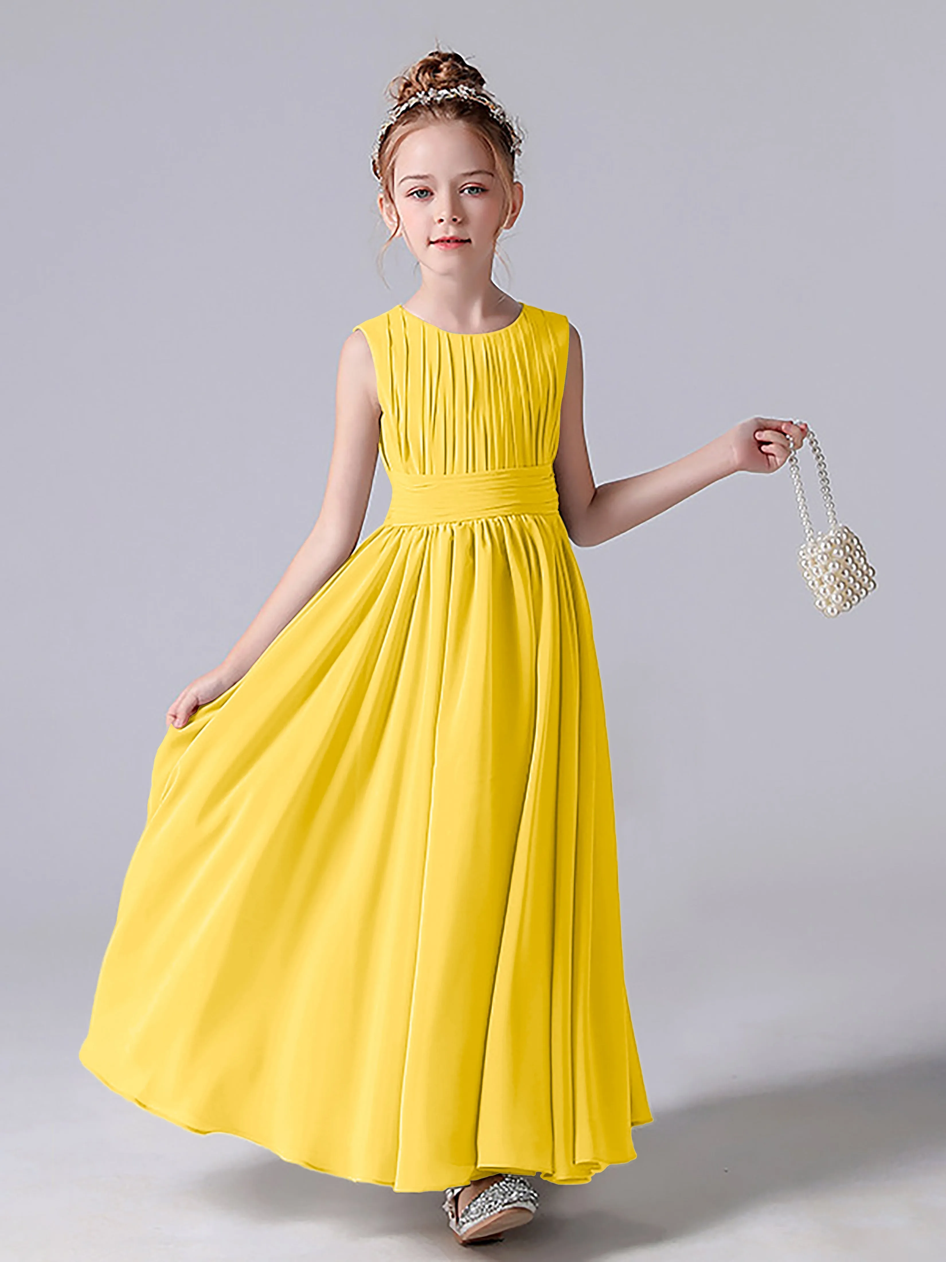 Pleats Scoop Sleeveless Junior Bridesmaid Dress