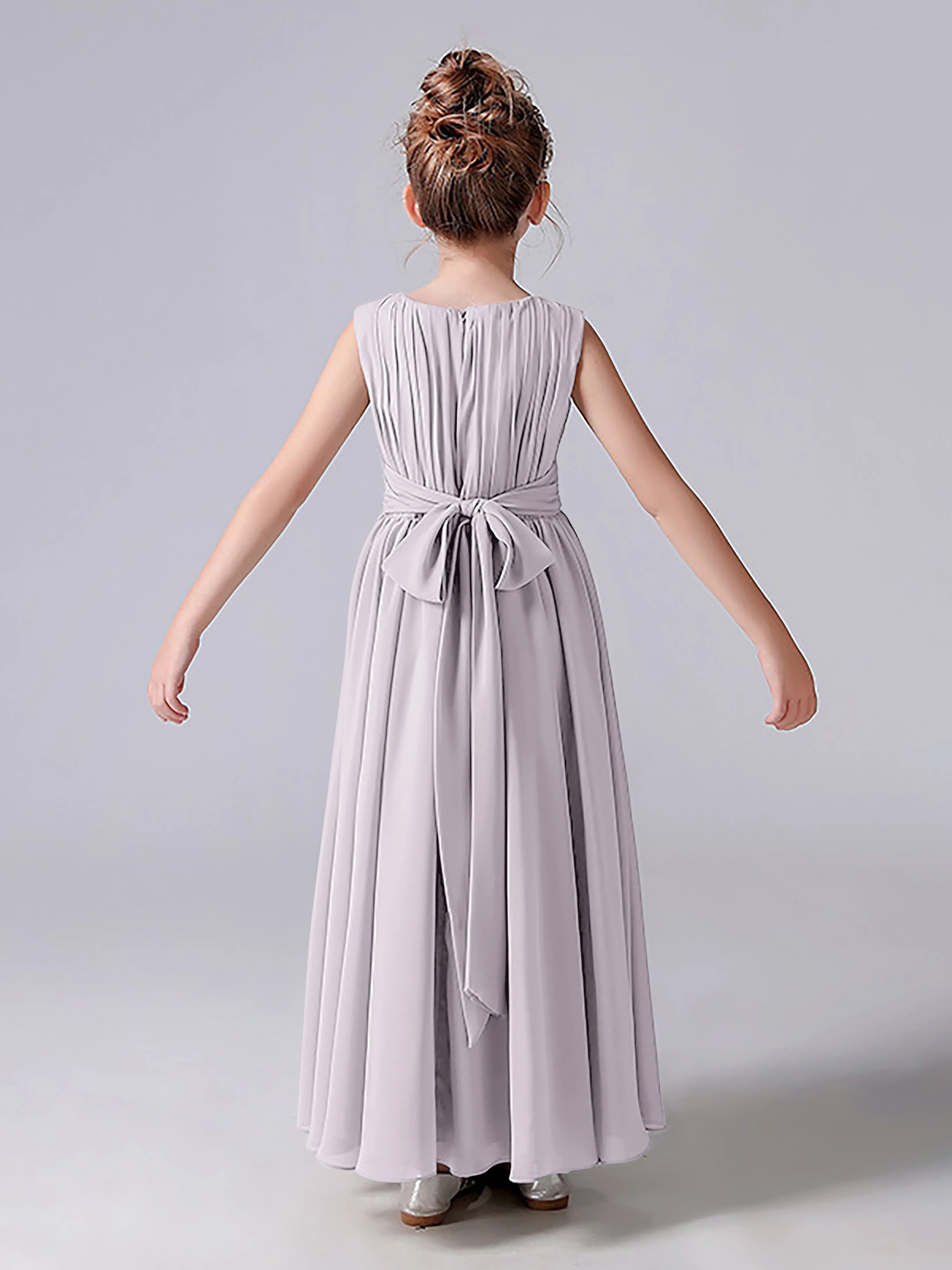 Pleats Scoop Sleeveless Junior Bridesmaid Dress