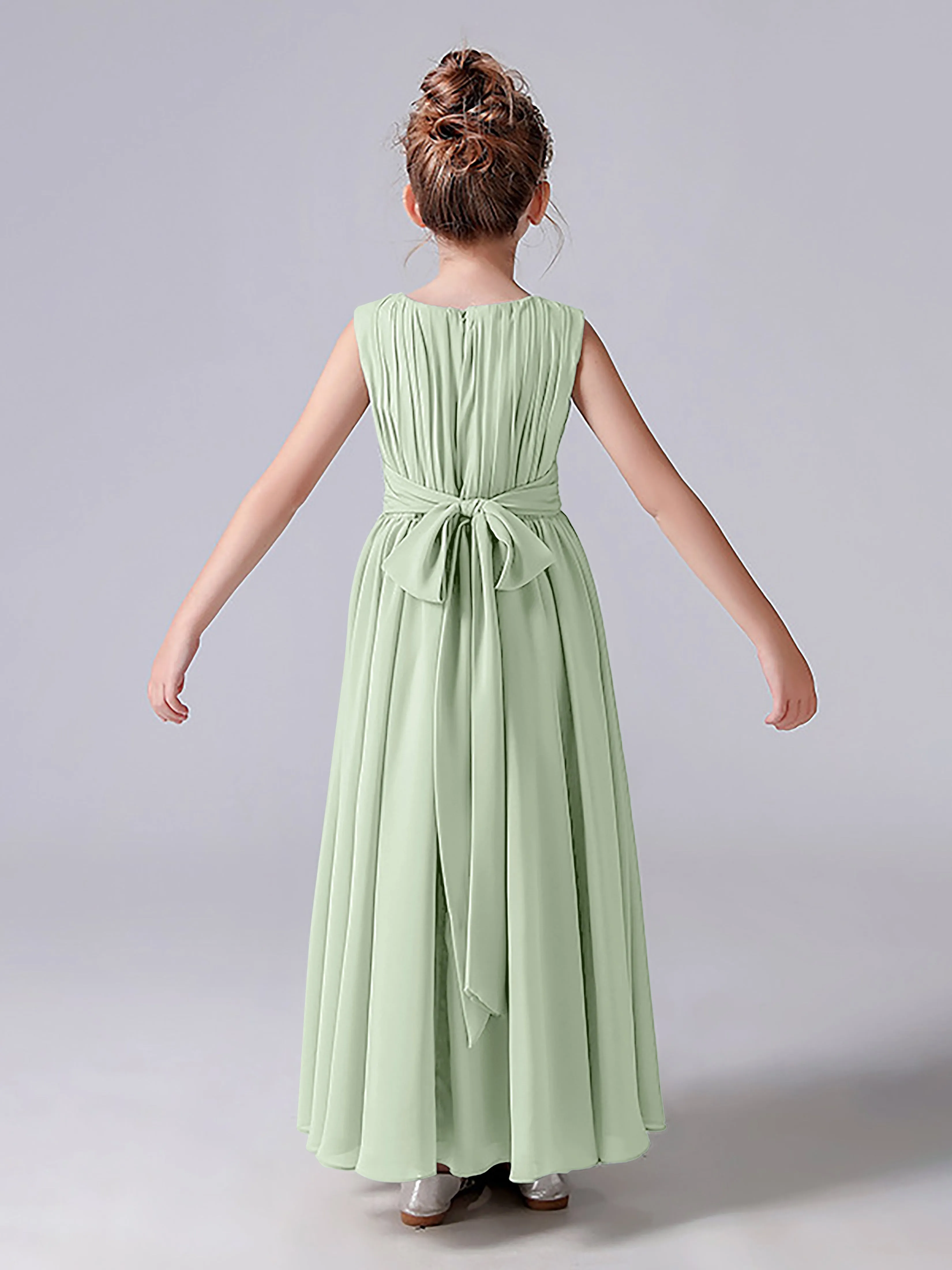 Pleats Scoop Sleeveless Junior Bridesmaid Dress