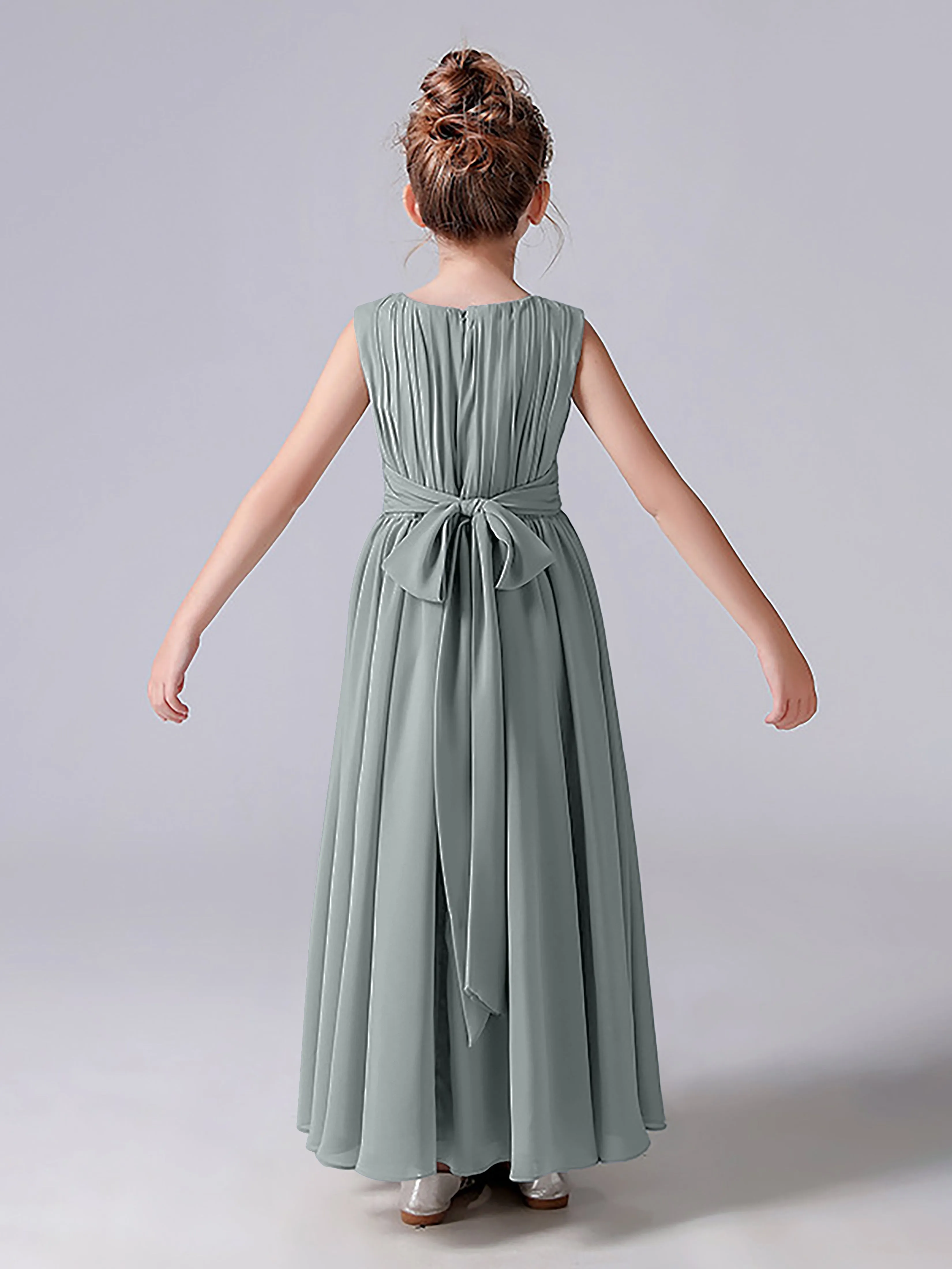 Pleats Scoop Sleeveless Junior Bridesmaid Dress