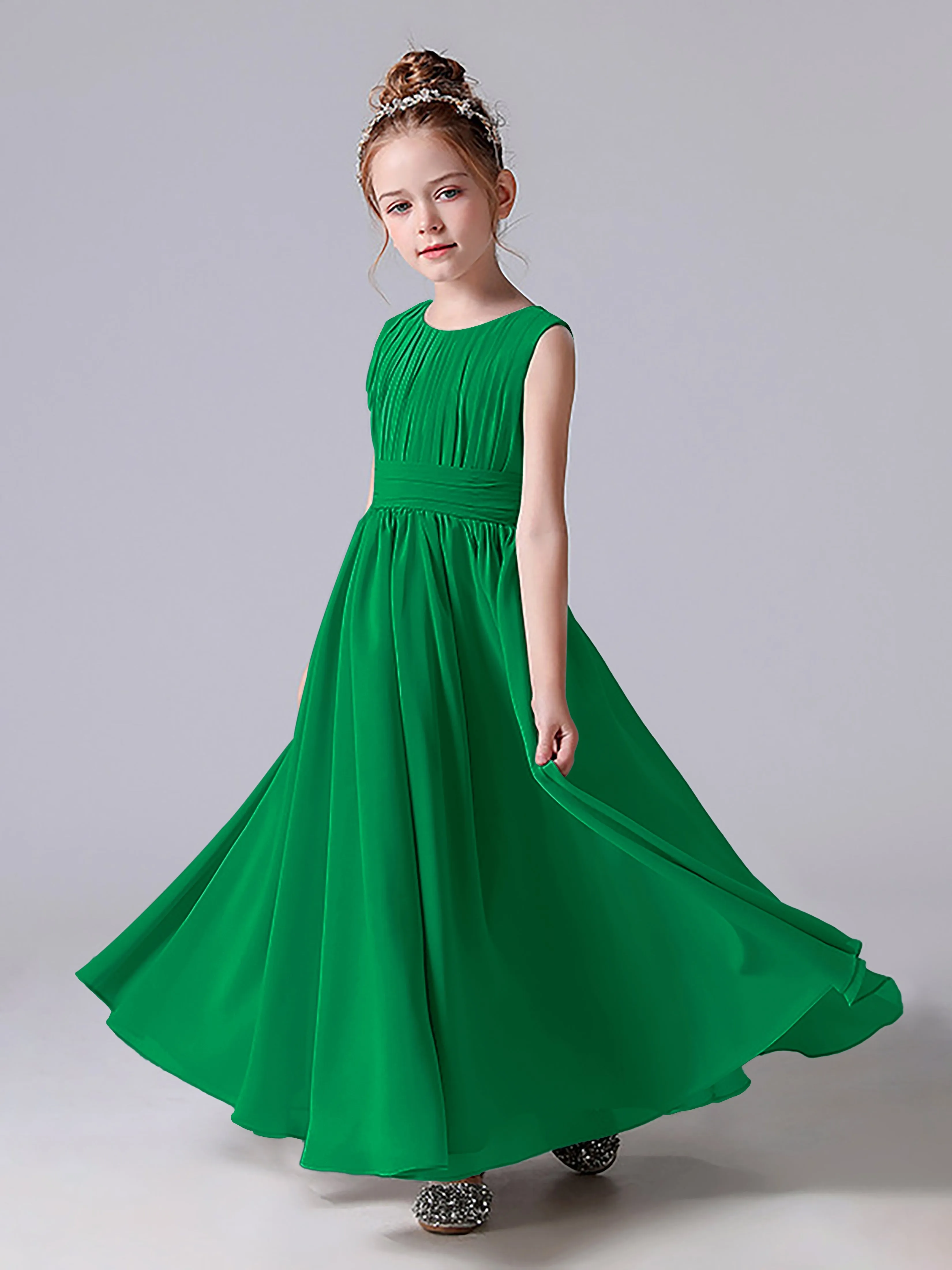 Pleats Scoop Sleeveless Junior Bridesmaid Dress