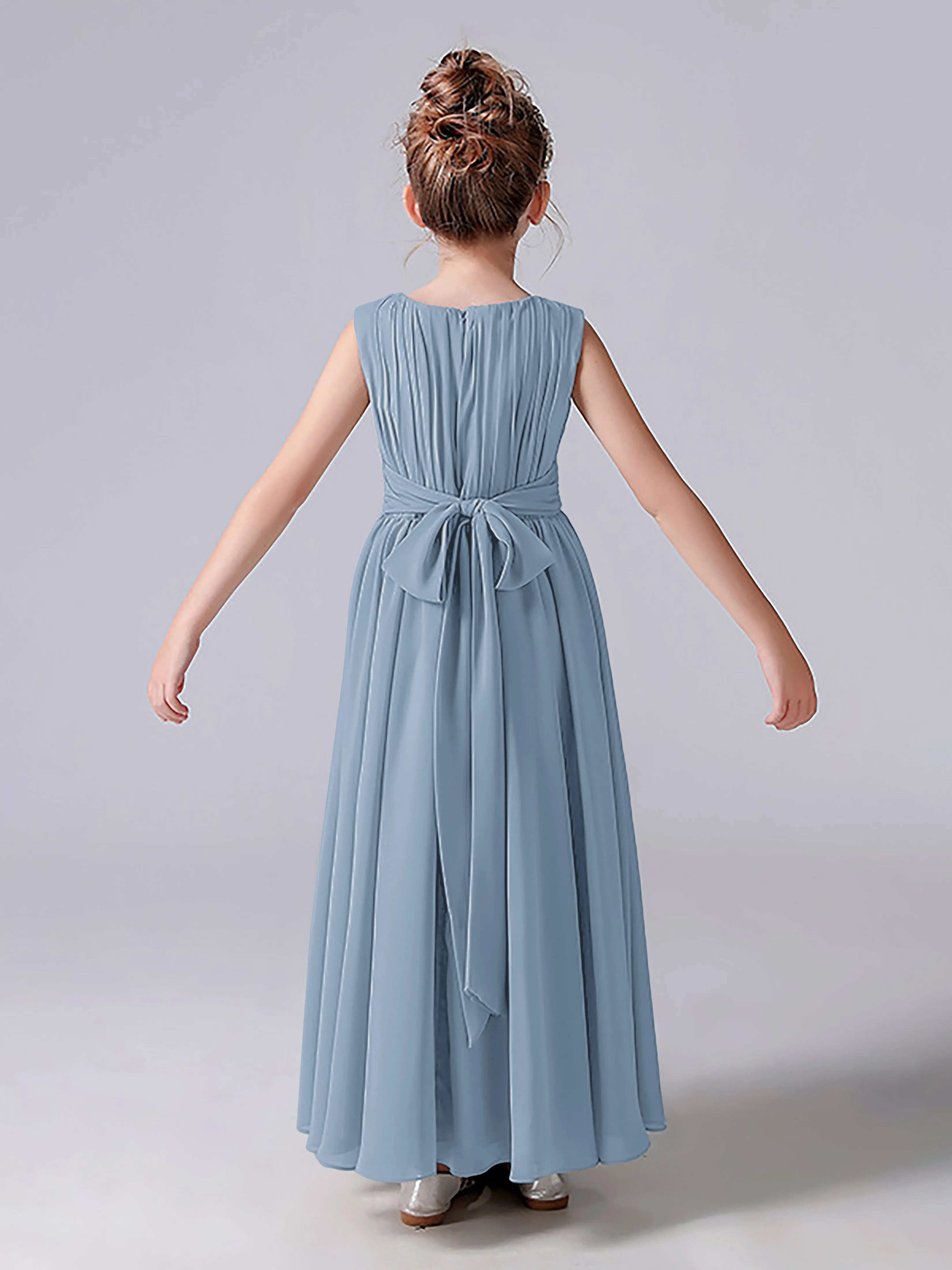 Pleats Scoop Sleeveless Junior Bridesmaid Dress