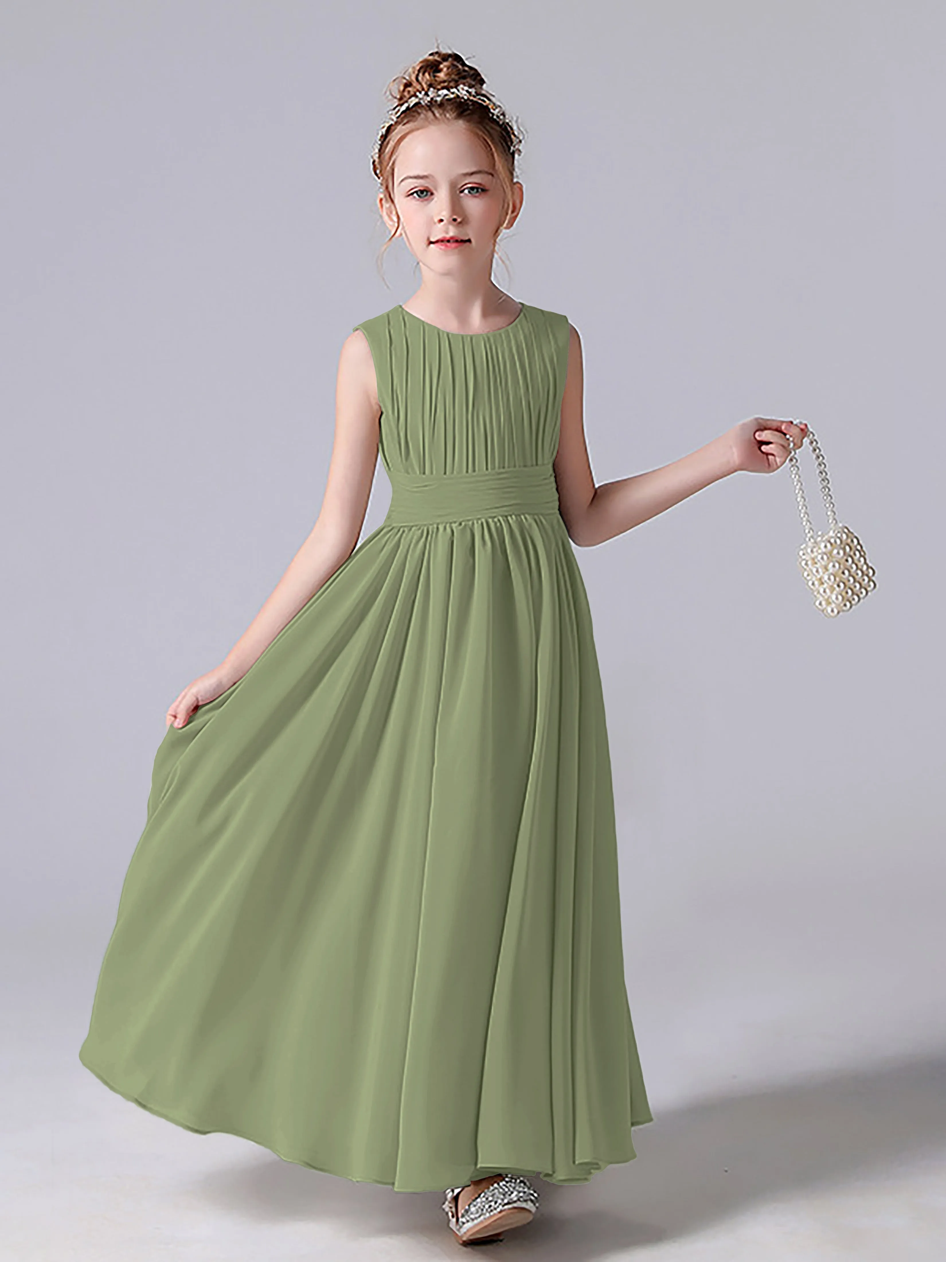 Pleats Scoop Sleeveless Junior Bridesmaid Dress