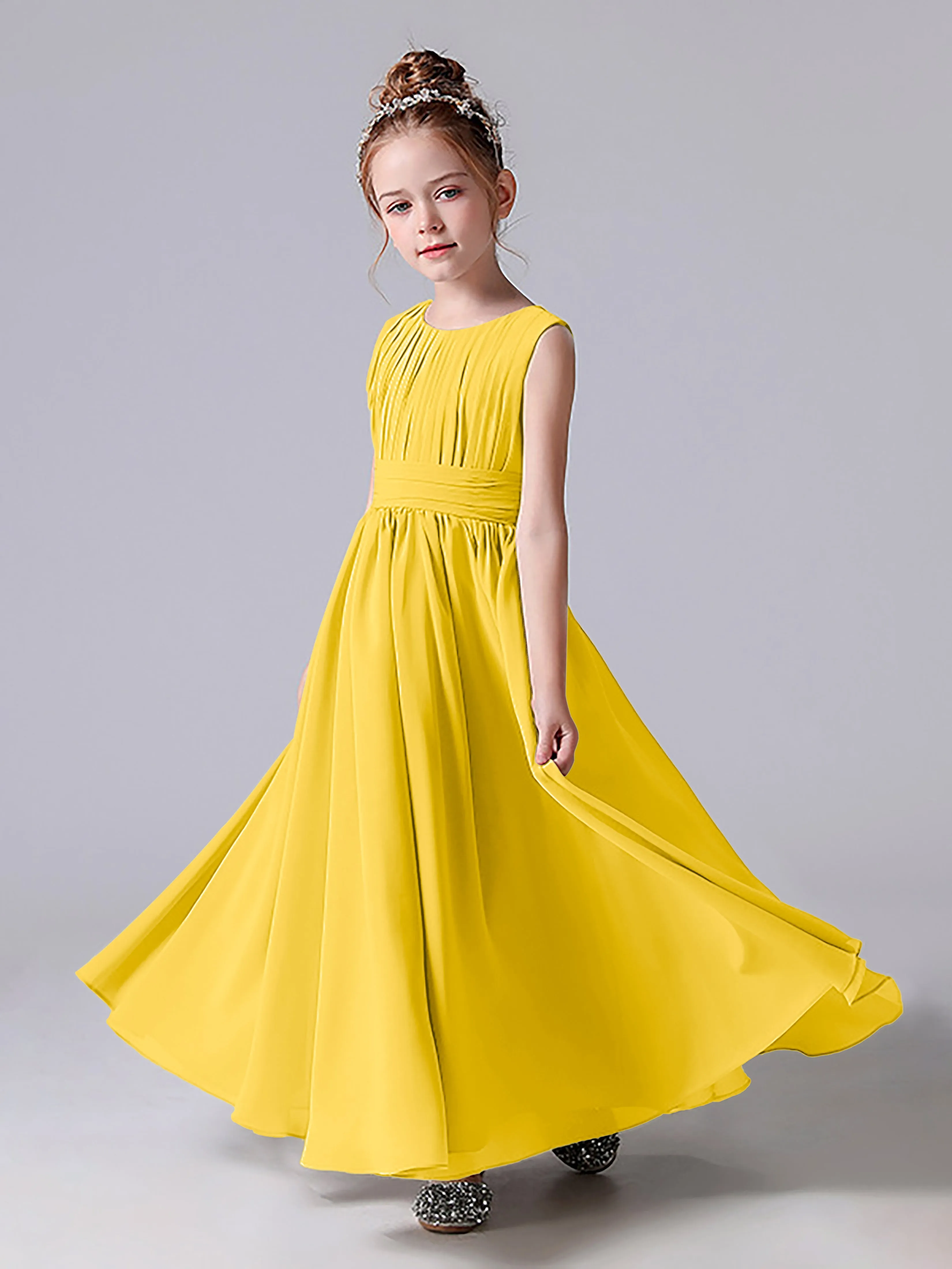 Pleats Scoop Sleeveless Junior Bridesmaid Dress